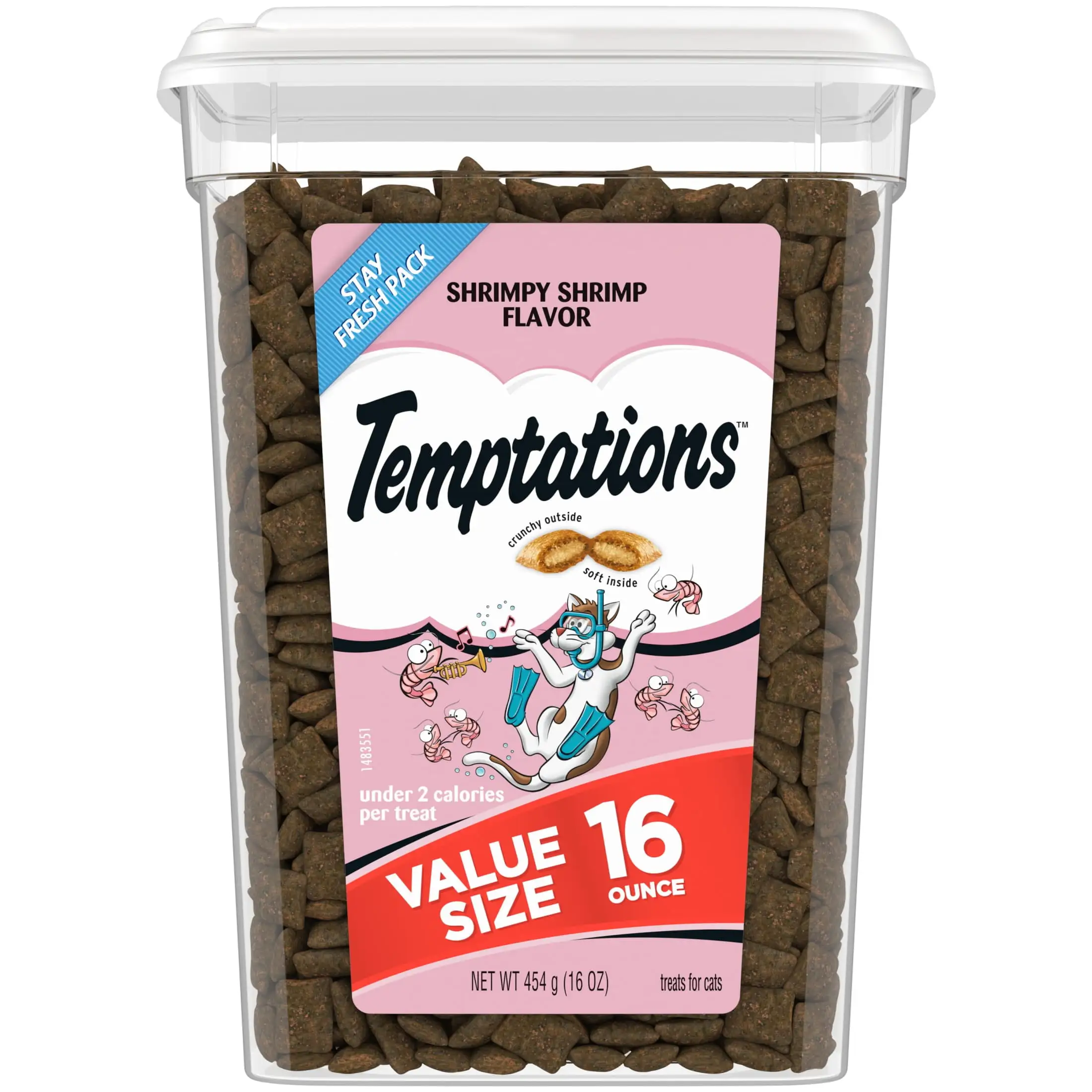 Temptations Classic Shrimpy Shrimp Flavor Crunchy And Soft Treats For Cats. 16 Oz Tub