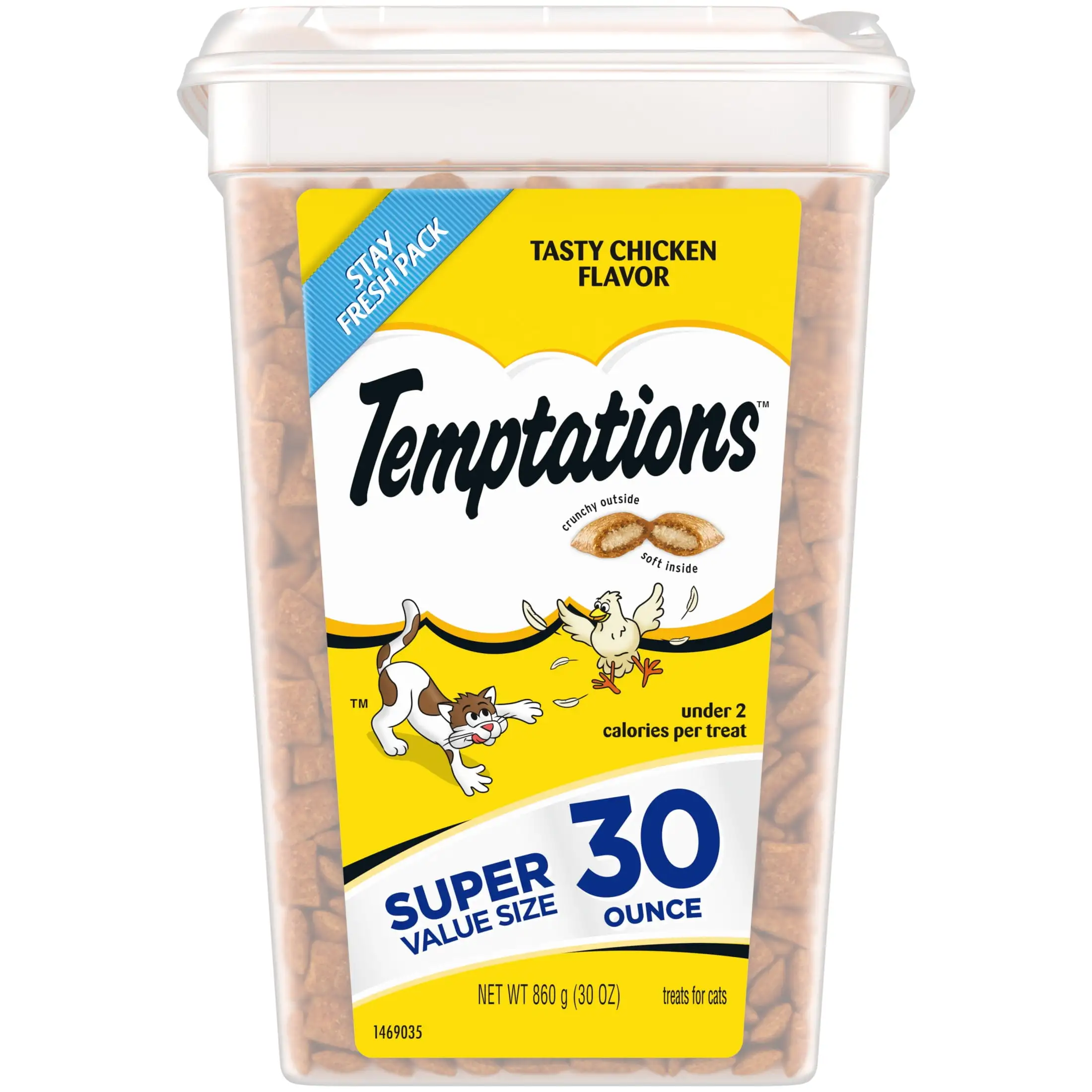 Temptations Classic Tasty Chicken Flavor Crunchy And Soft Treats For Cats. 30 Oz Tub