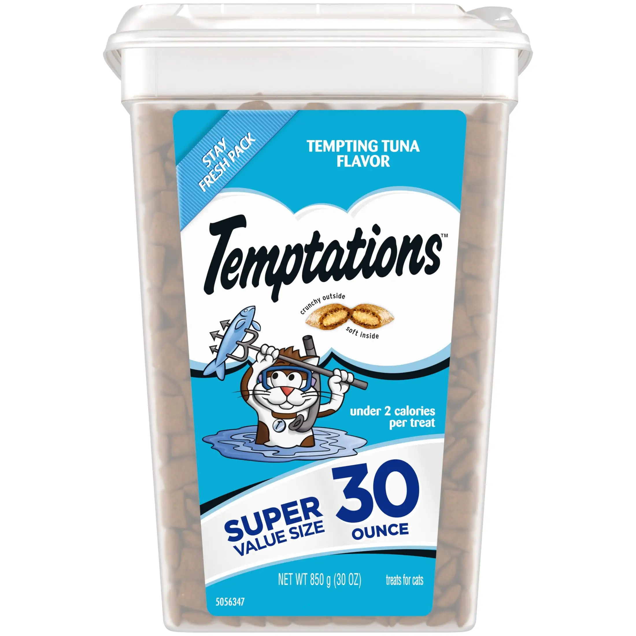 Temptations Classic Tempting Tuna Flavor Crunchy and Soft Treats for Cats. 30 oz Tub