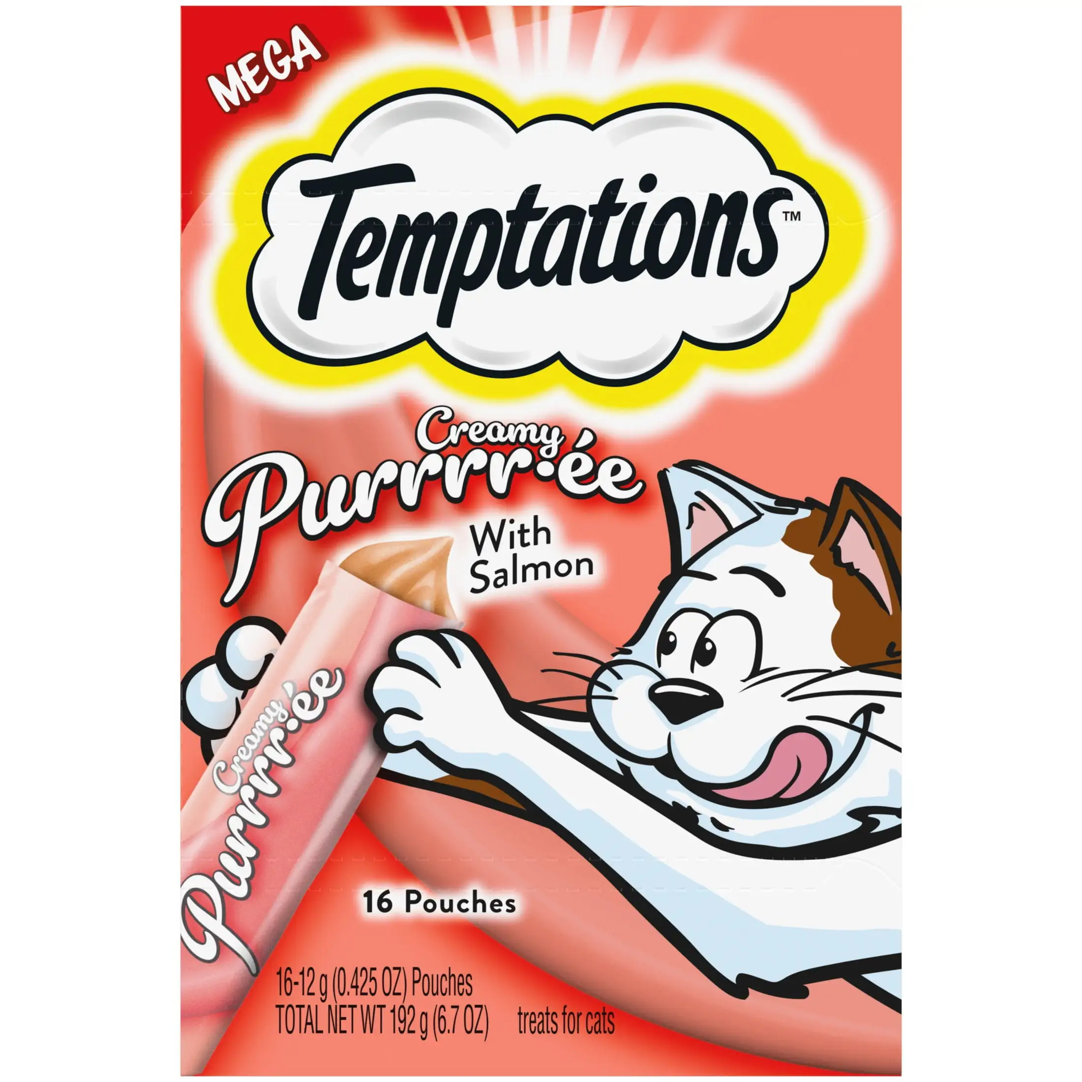 Temptations Creamy Puree With Salmon Squeezable Lickable Wet Treats For Cats. 0.42 Oz (16 Pack)