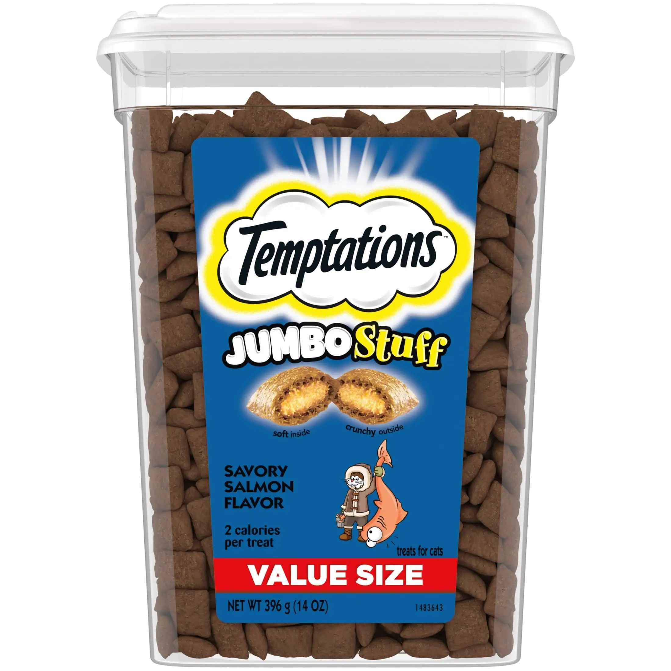 Temptations Jumbo Stuff Savory Salmon Flavor Crunchy And Soft Treats For Cats. 14 Oz Tub