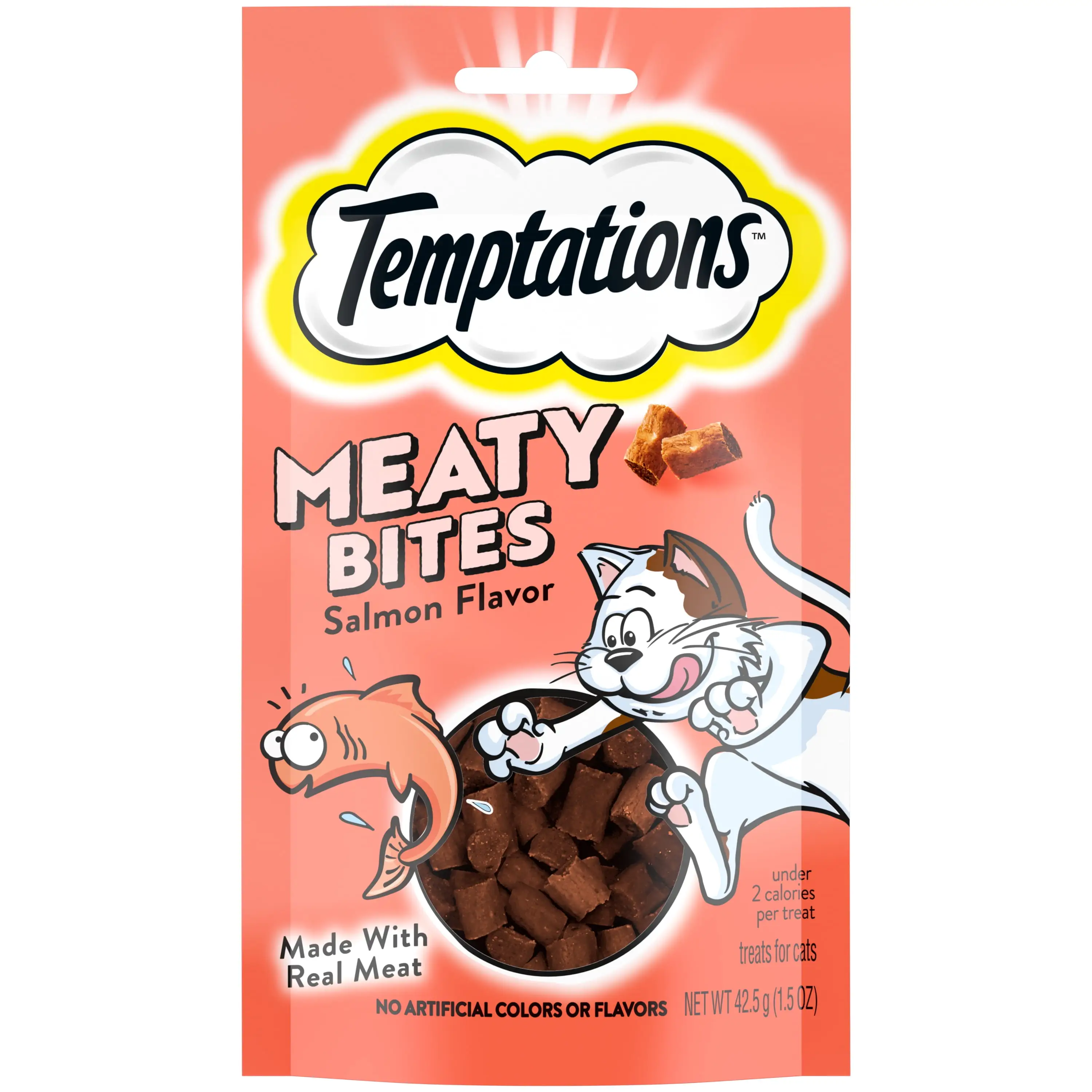 Temptations Meaty Bites Salmon Flavor Topper & Soft Treat for Cat. 1.5 oz. (7 Count)