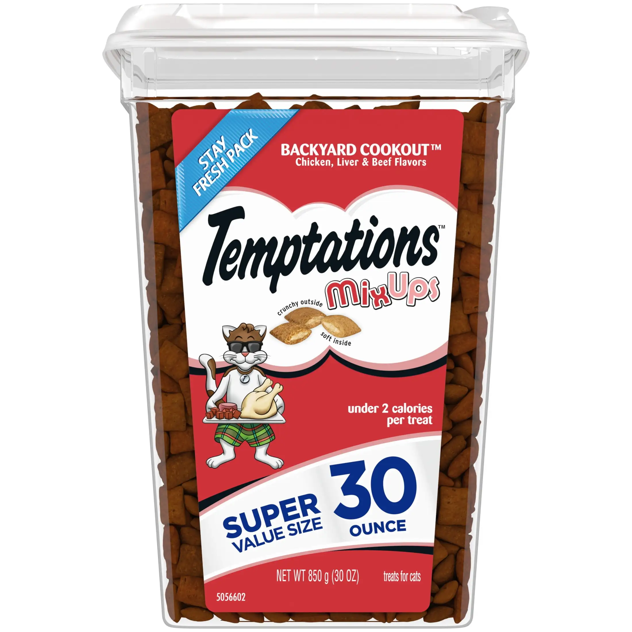 Temptations Mixups Backyard Cookout Flavor Crunchy And Soft Cat Treats. 30 Oz Tub