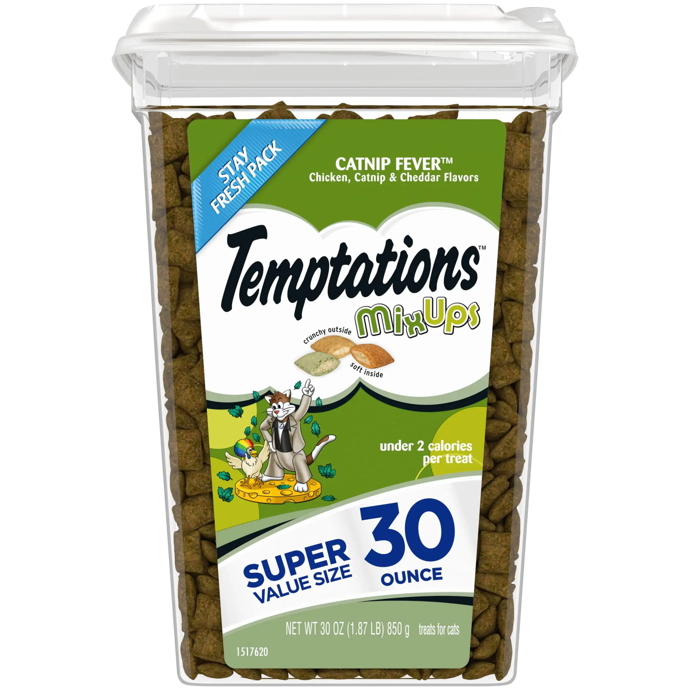 Temptations Mixups Catnip Fever Flavor Crunchy And Soft Treats For Cats. 30 Oz Tub