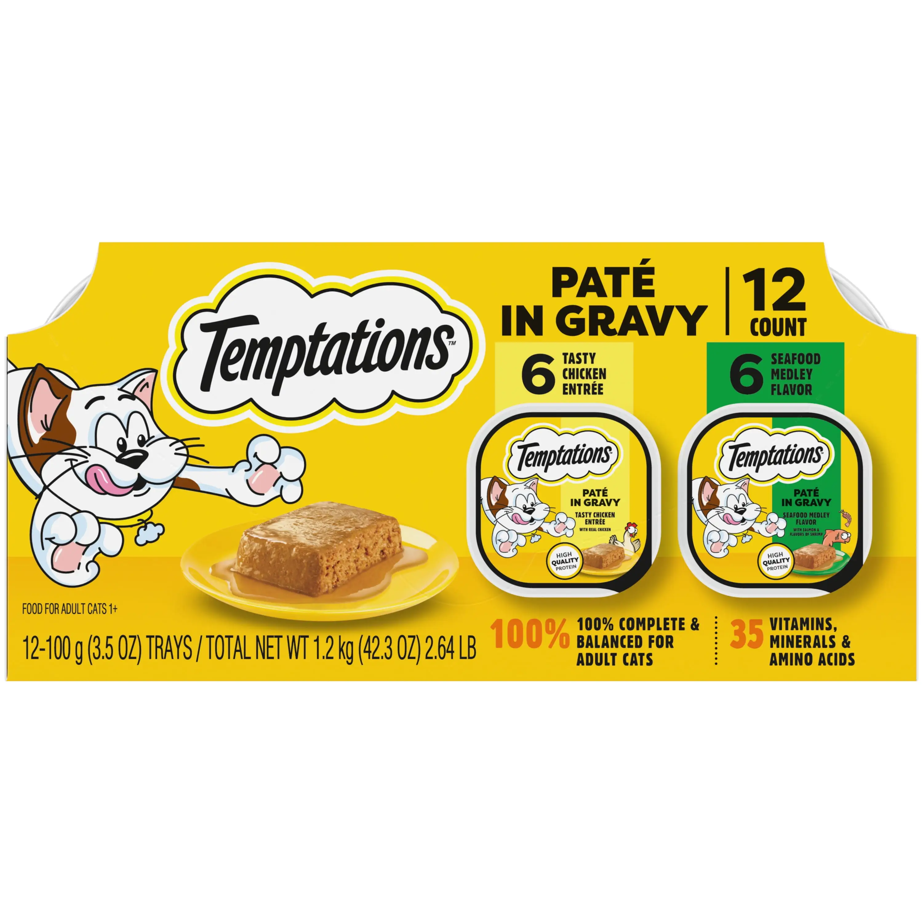 Temptations Pat?? in Gravy Flavor Wet Cat Food Variety Pack. 3.5 oz. Tray (12 Pk)