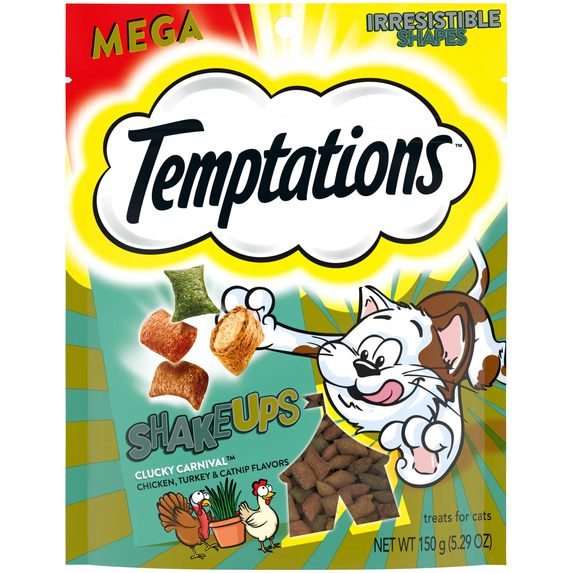 Temptations Shakeups Crunchy And Soft Cat Treats. Clucky Carnival Flavor. 5.29 Oz Pouch