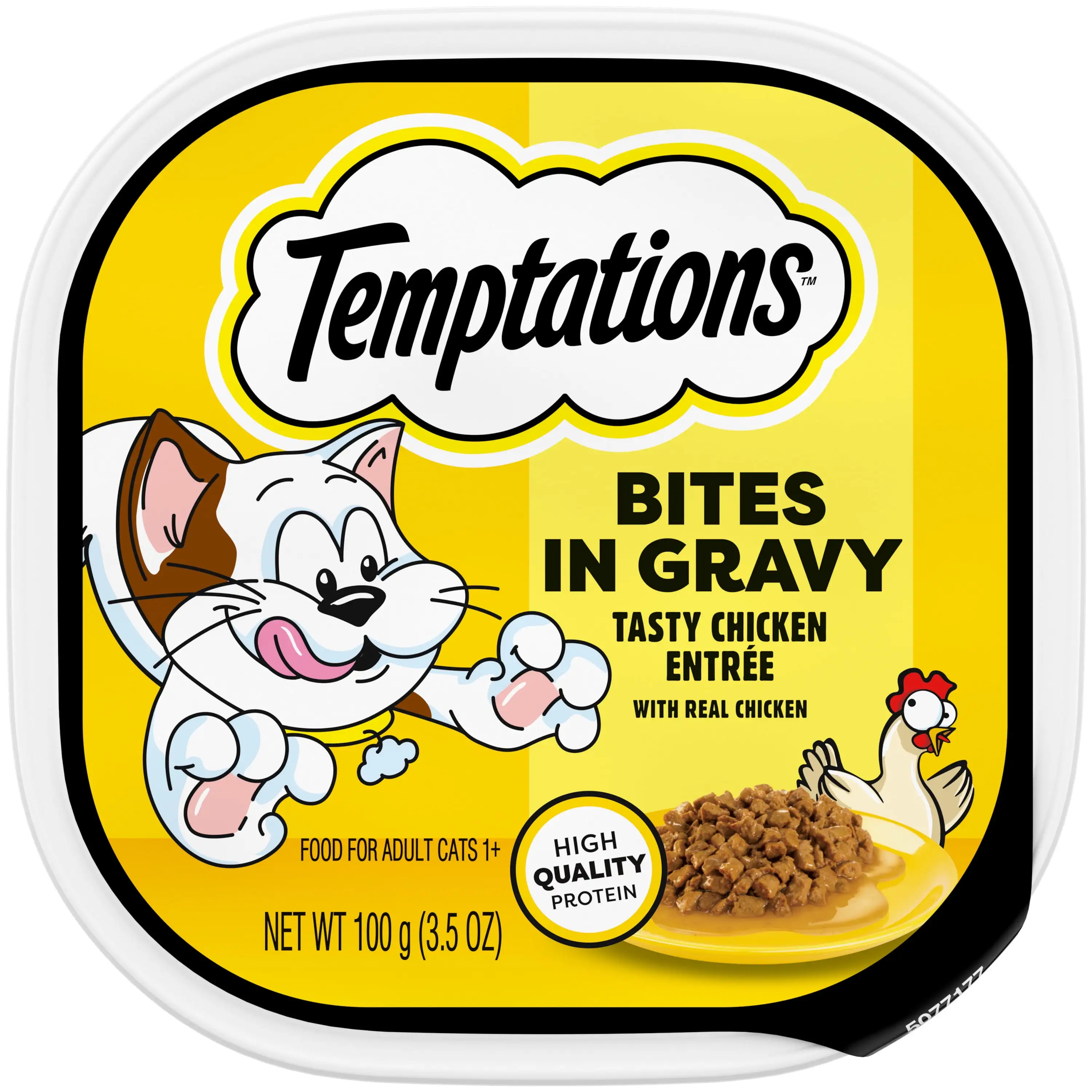 Temptations Tasty Chicken Flavor Bites in Gravy Wet Cat Food. 3.5 oz. Tray