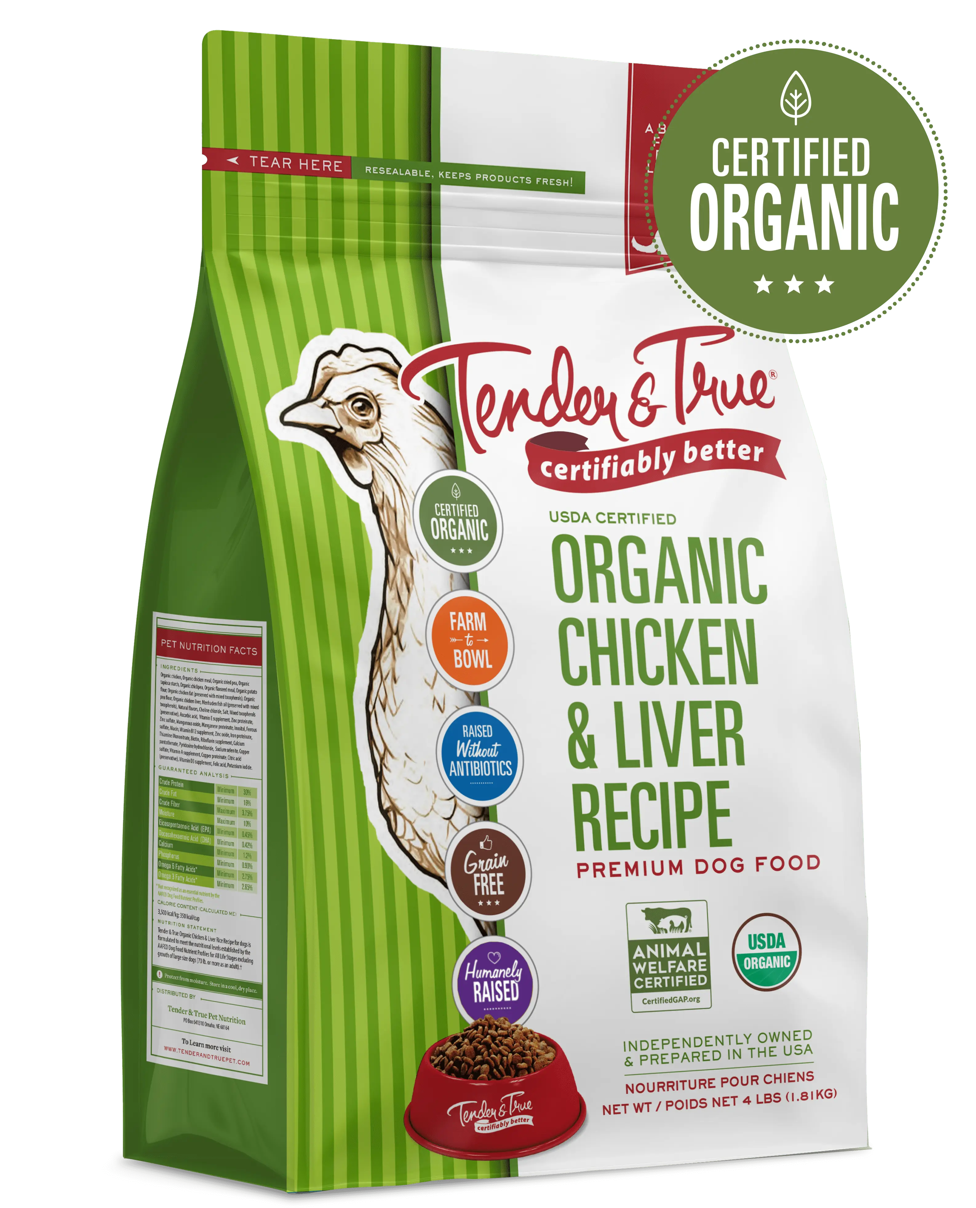 Tender & True Chicken & Liver Flavor Dry Dog Food. Grain-Free. 4 lb. Bag