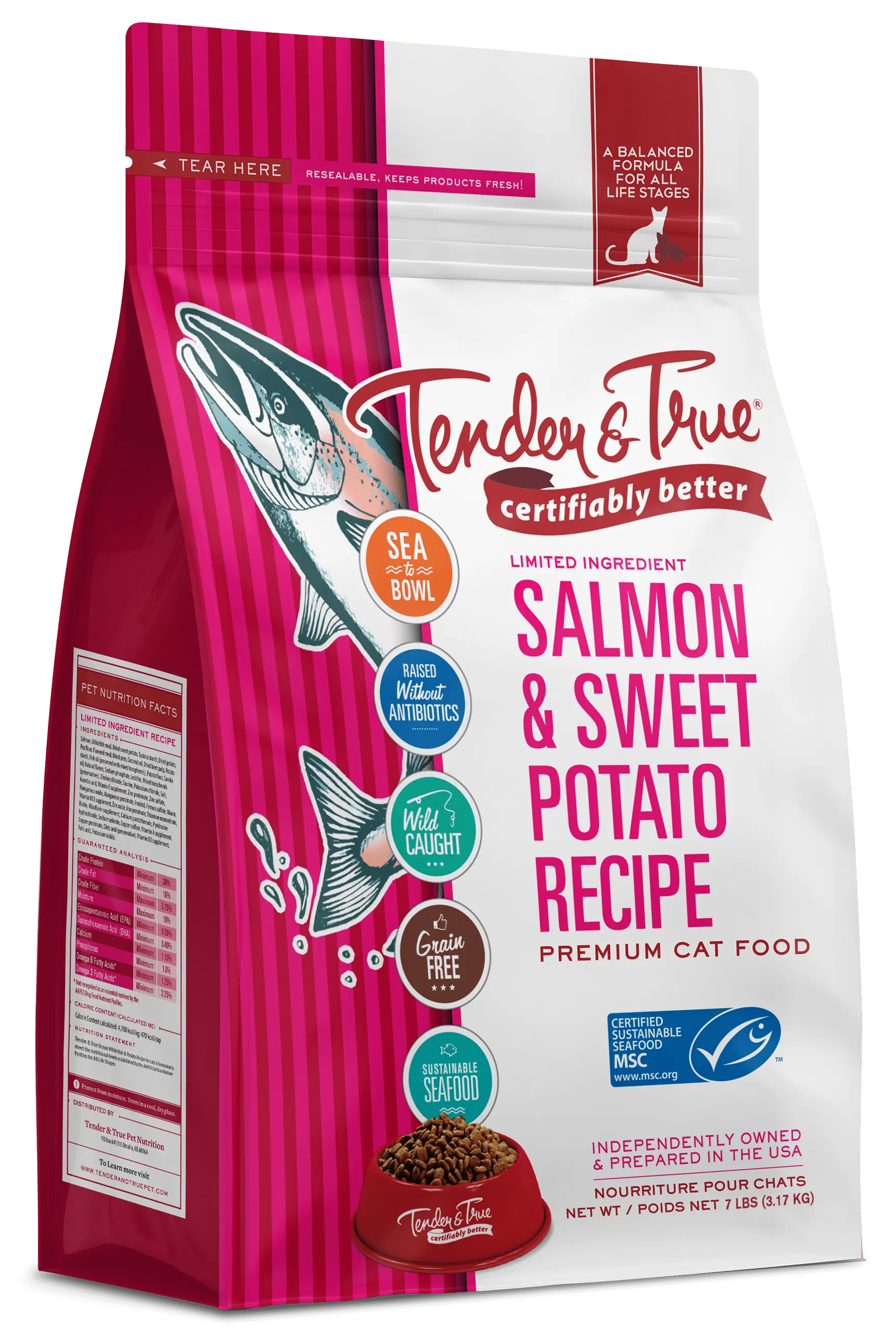 Tender & True Salmon & Sweet Potato Recipe Dry Cat Food. 7 lb bag