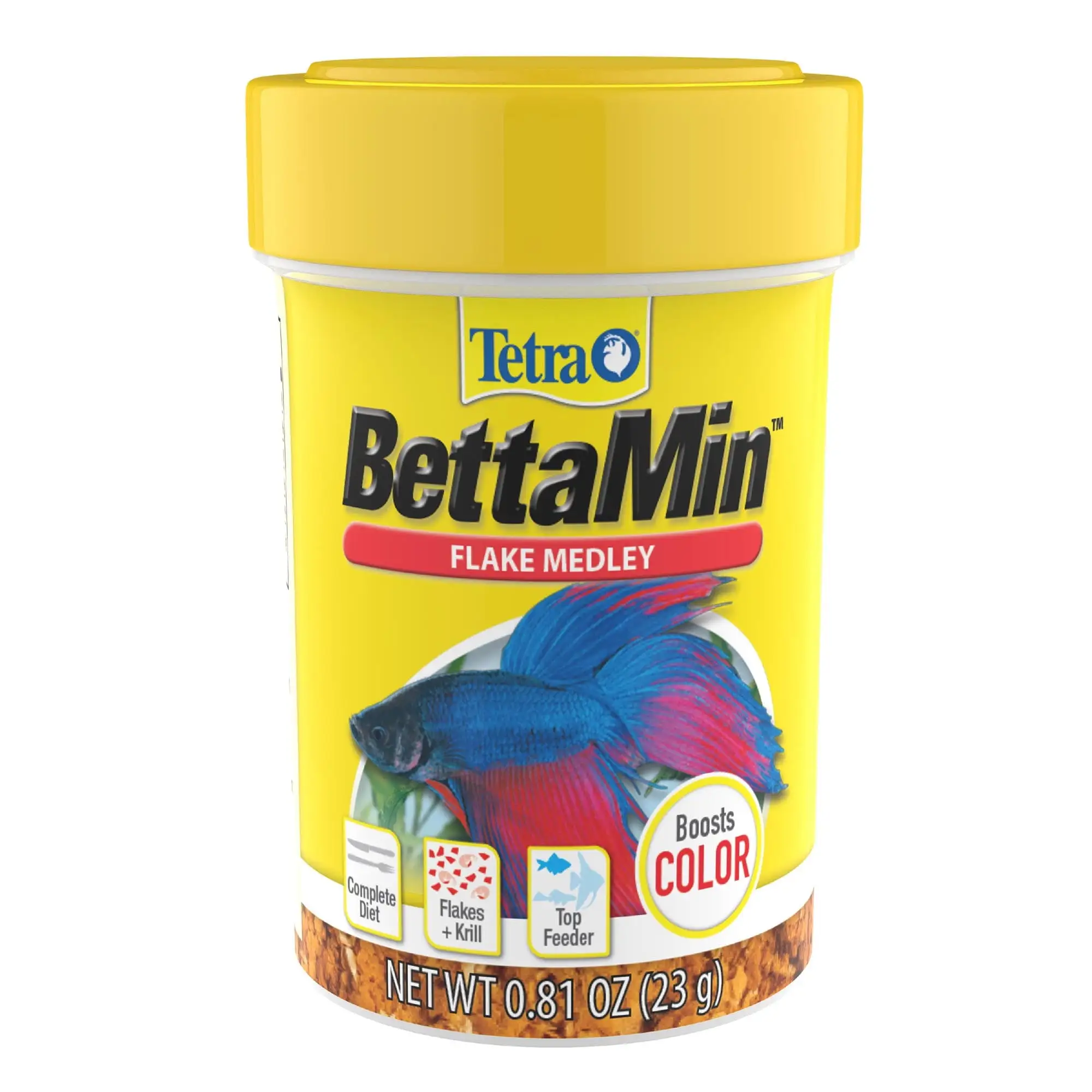 Tetra BettaMin Flake Medley for Betta Fish. Complete Color-Boost Flakes and Dried Krill. 0.81 oz.