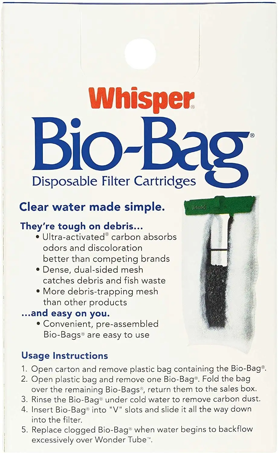 Tetra Bio-Bag Disposable Filter Cartridges Medium - For Whisper 10. 10i. E. J & Micro Power Filters 3 Pack