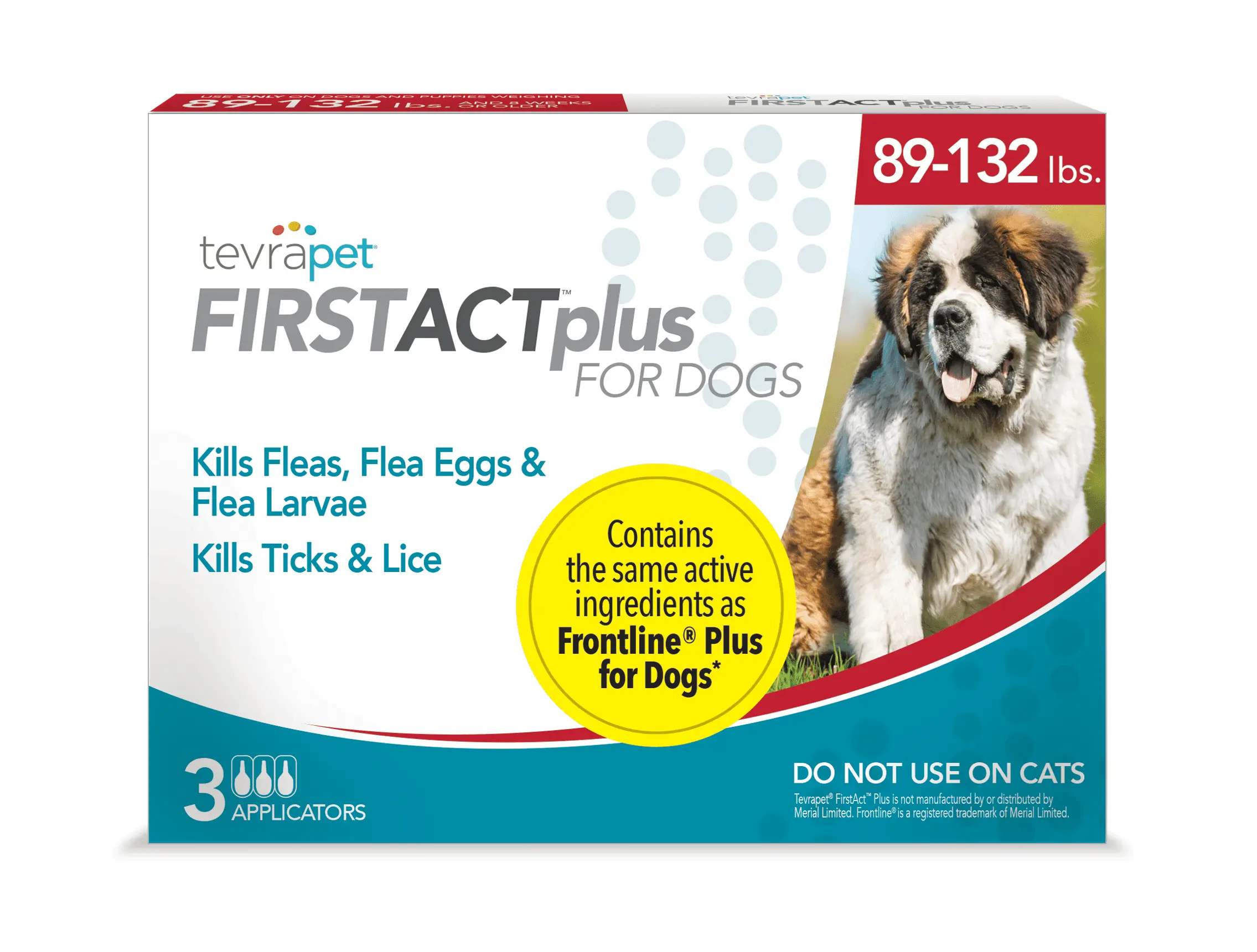 TevraPet FirstAct Plus Flea and Tick Prevention for Extra Large Dogs 89-132 lbs. 3 Monthly Treatments