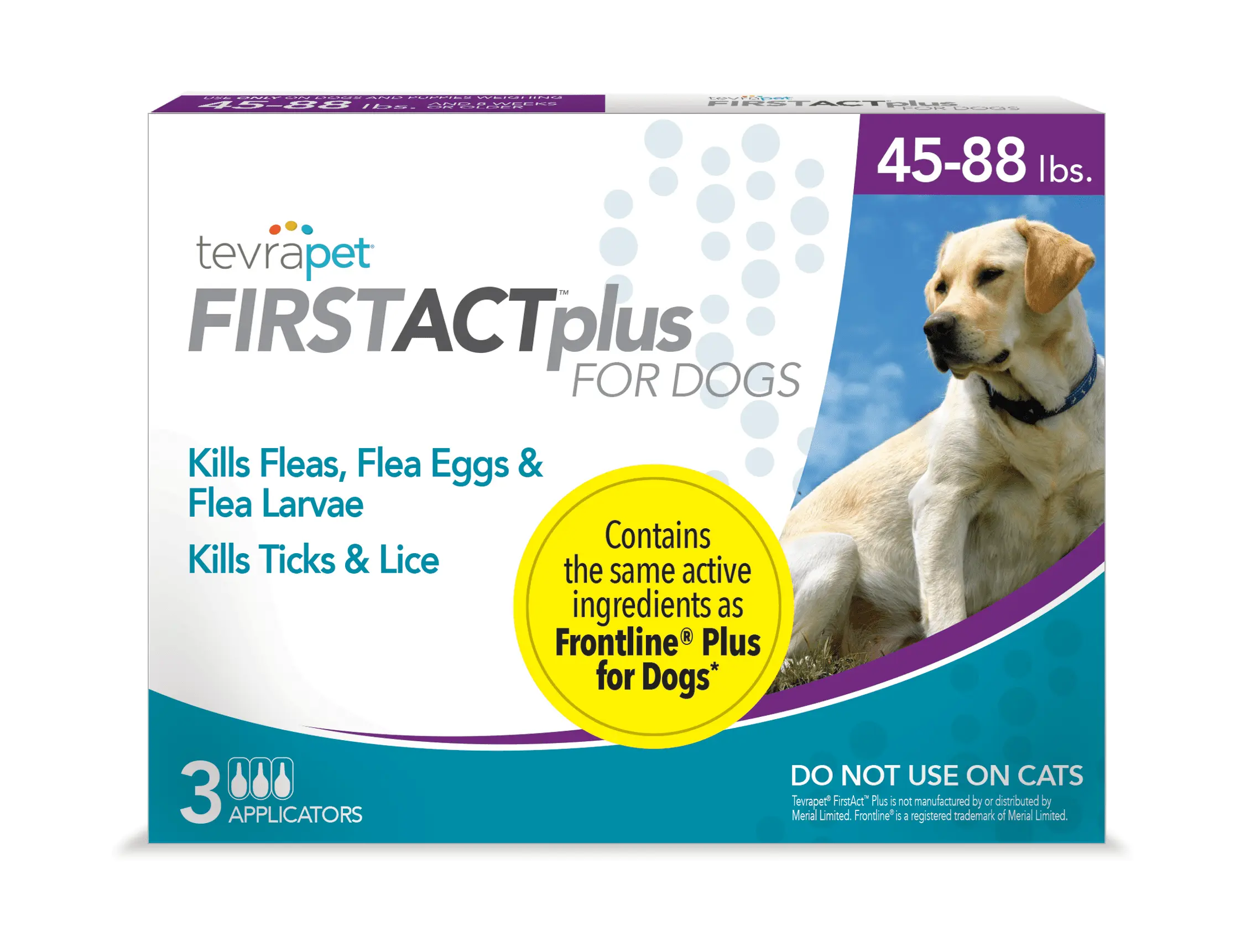 TevraPet FirstAct Plus Flea and Tick Prevention for Large Dogs 45-88 lbs. 3 Monthly Treatments