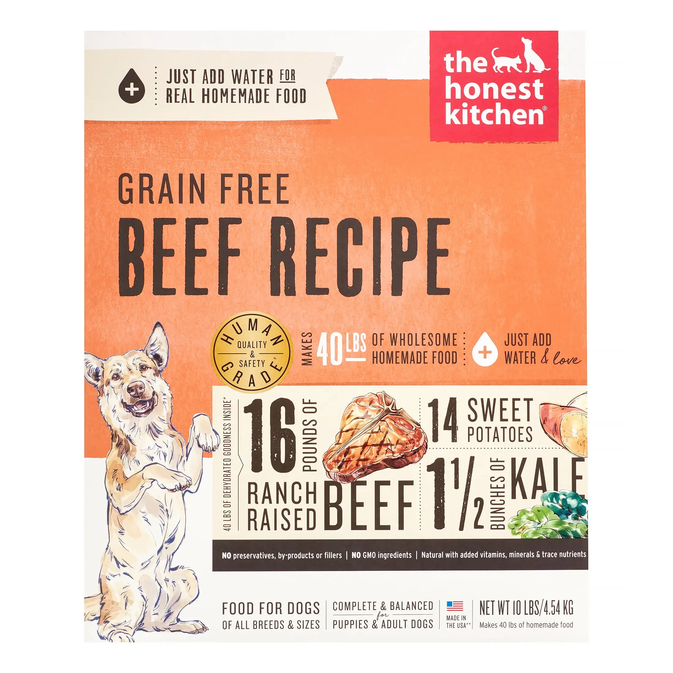 The Honest Kitchen Love: Natural Human Grade Dehydrated Dog Food. Grain Free Beef. 10 lbs (Makes 40 lbs)