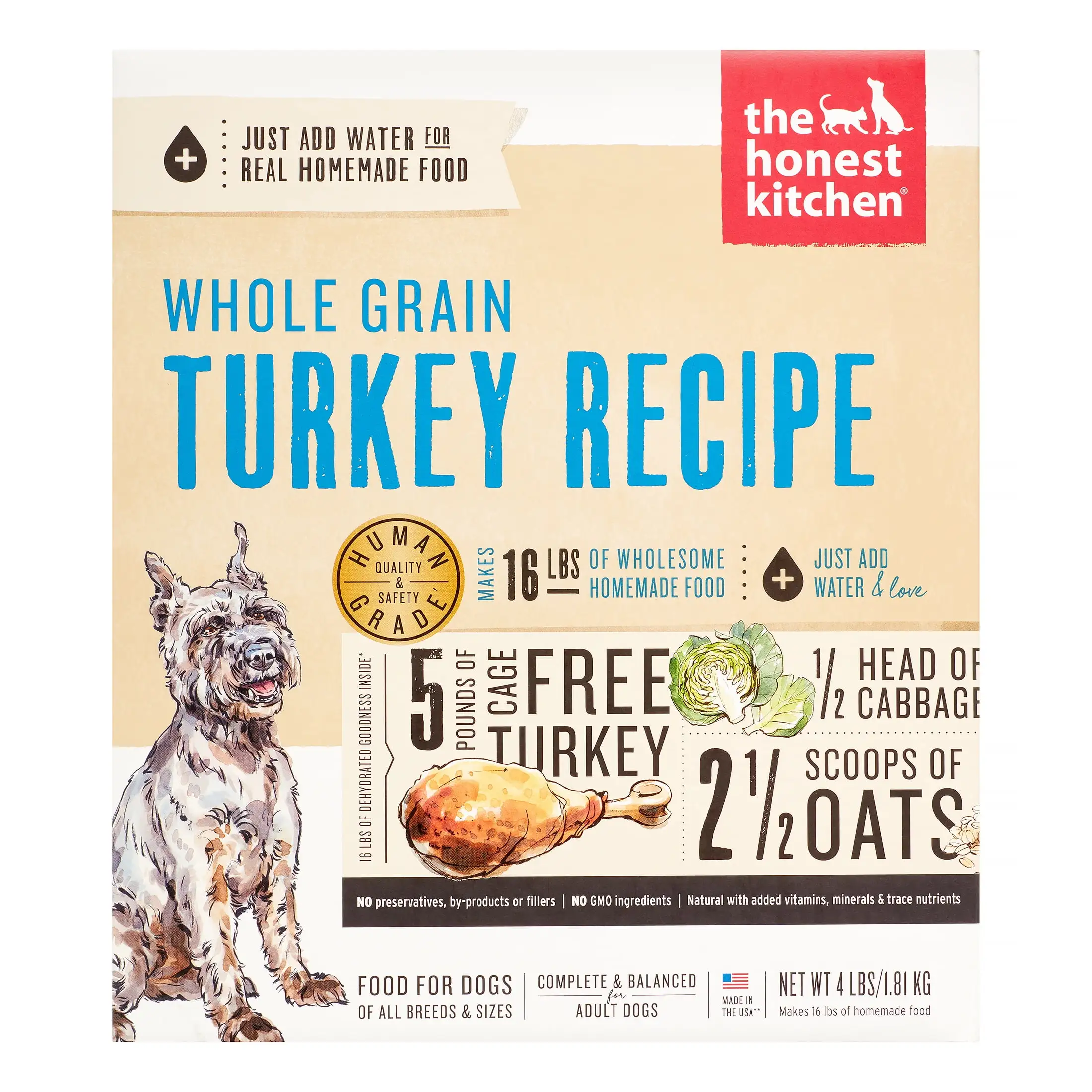 The Honest Kitchen Whole Grain Turkey Recipe Dehydrated Dog Food. 4 lb