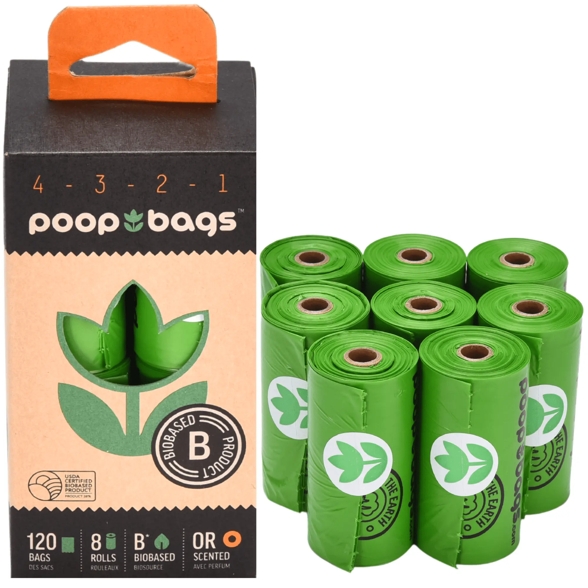 The Original Poop Bags? Pet Waste Bags. USDA Certifed Biobased Dog Bag. Orange Scented Dog Poop Bags. Countdown Rolls? Poop Bag. Dog Poop Bags. 120 Count Dog Waste Bags