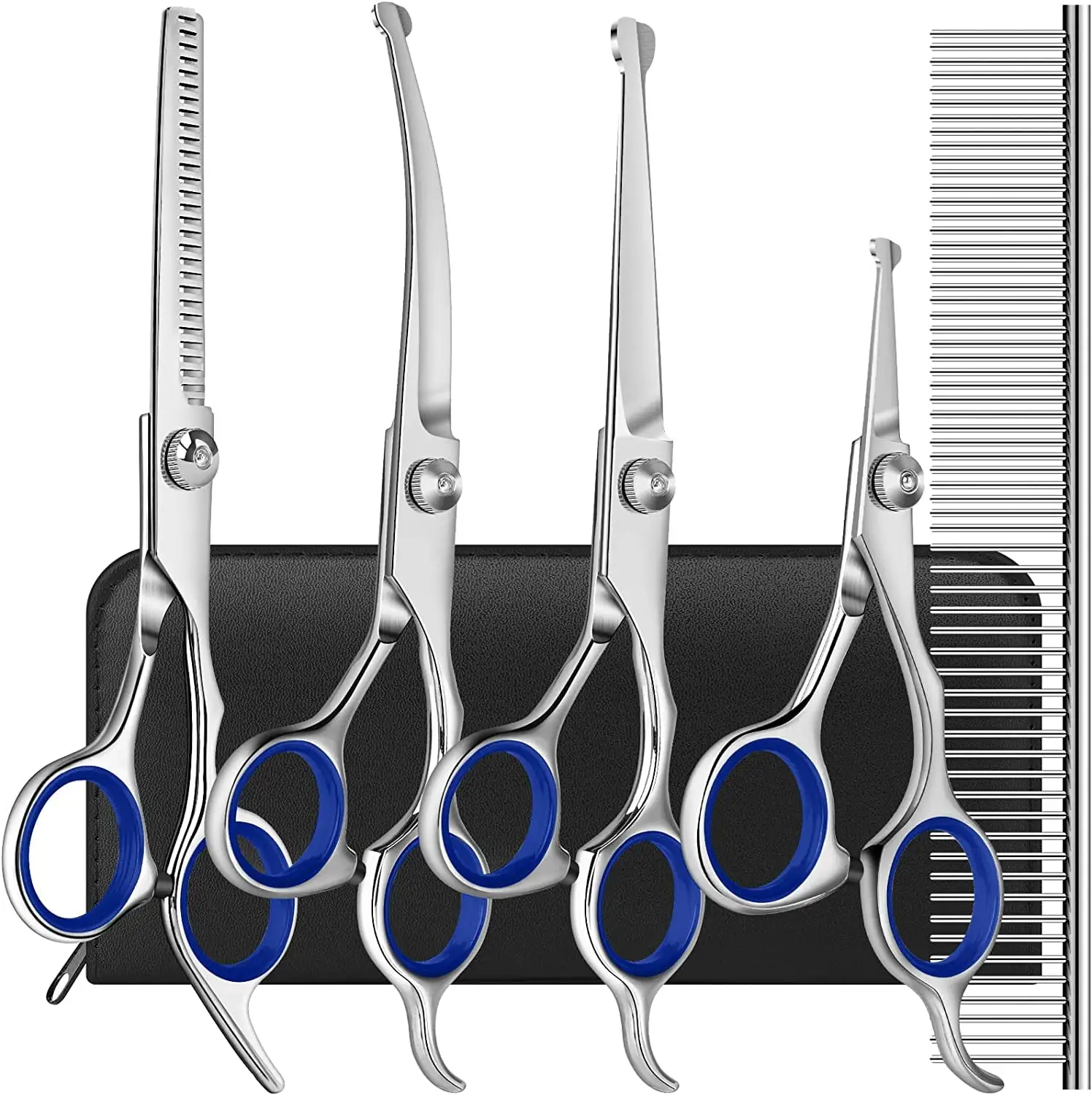 Tianlaimei Professional Pet Dog Grooming Scissors Straight Curved Thinning Shear Tool Kit. Blue