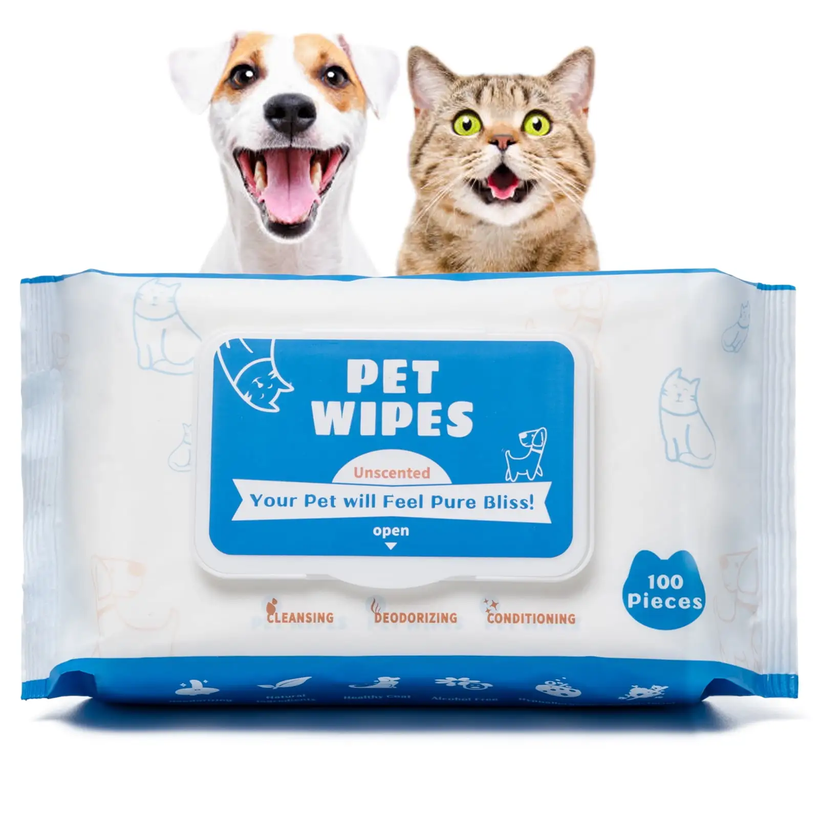 Tikysky Pet Wipes for Dogs & Cats. 100 Count Dog Wipes Cleaning Puppy Grooming Bath Wipes for Cleaning Body Face Butt Eyes Ears Paws. 100Count-1Pack