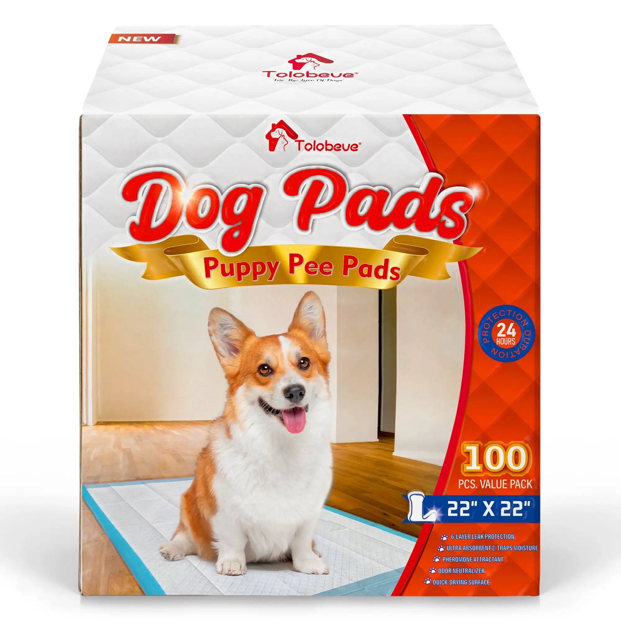 Tolobeve Puppy Pads Training Pads. Large. 22 in x 22 in. 100 Count Disposable Dog Pee Pet Pads