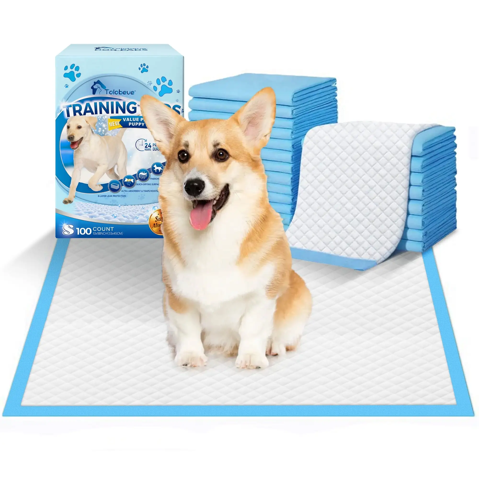 Tolobeve Training Pads. Dog & Puppy Pads.S. 13x18 in.100 Count.Disposable Dog Pee Pads