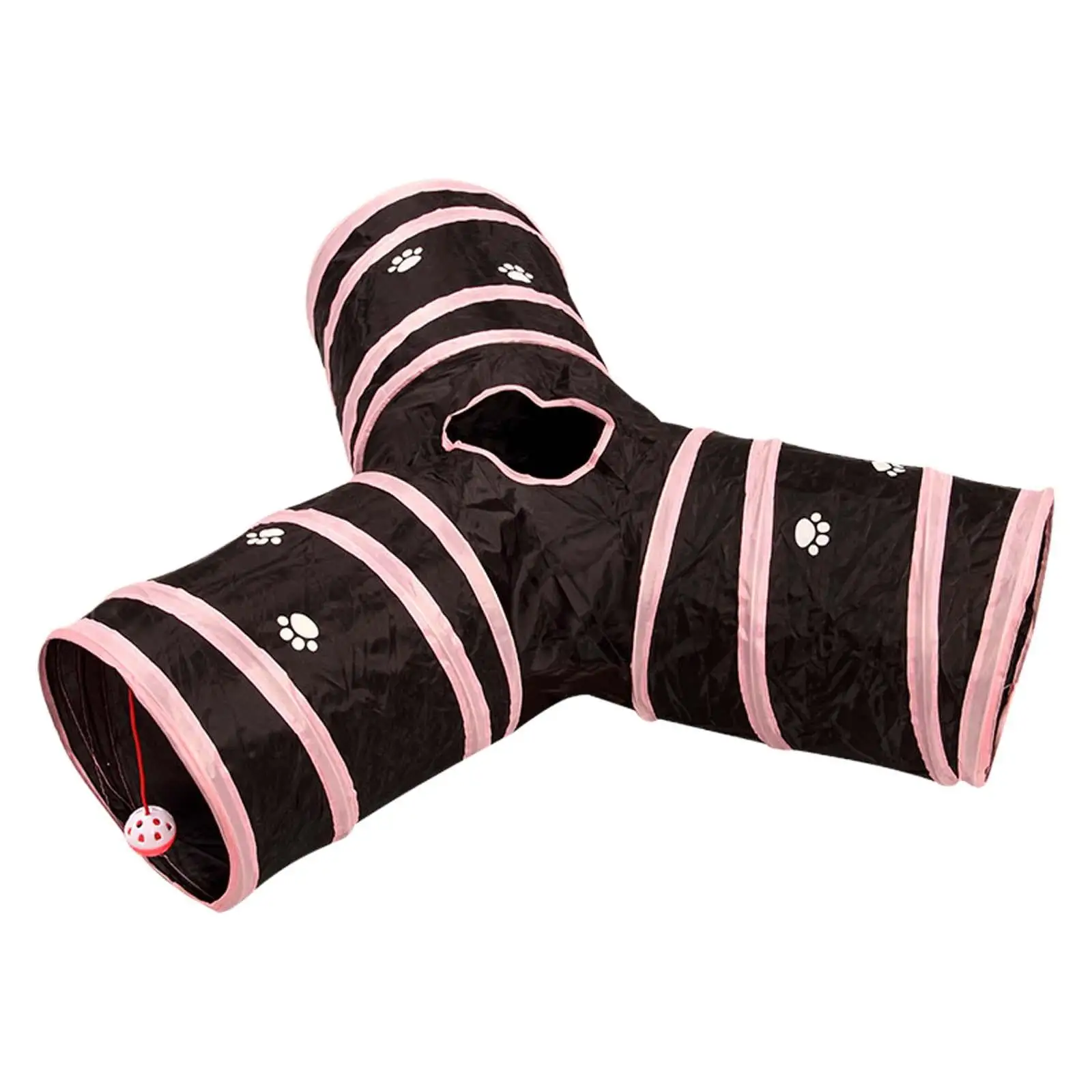 Tooyful Cat Tunnel Foldable Scratch Resistant Cat Toys for Exercising Hamster Rabbit Pink and Black Y