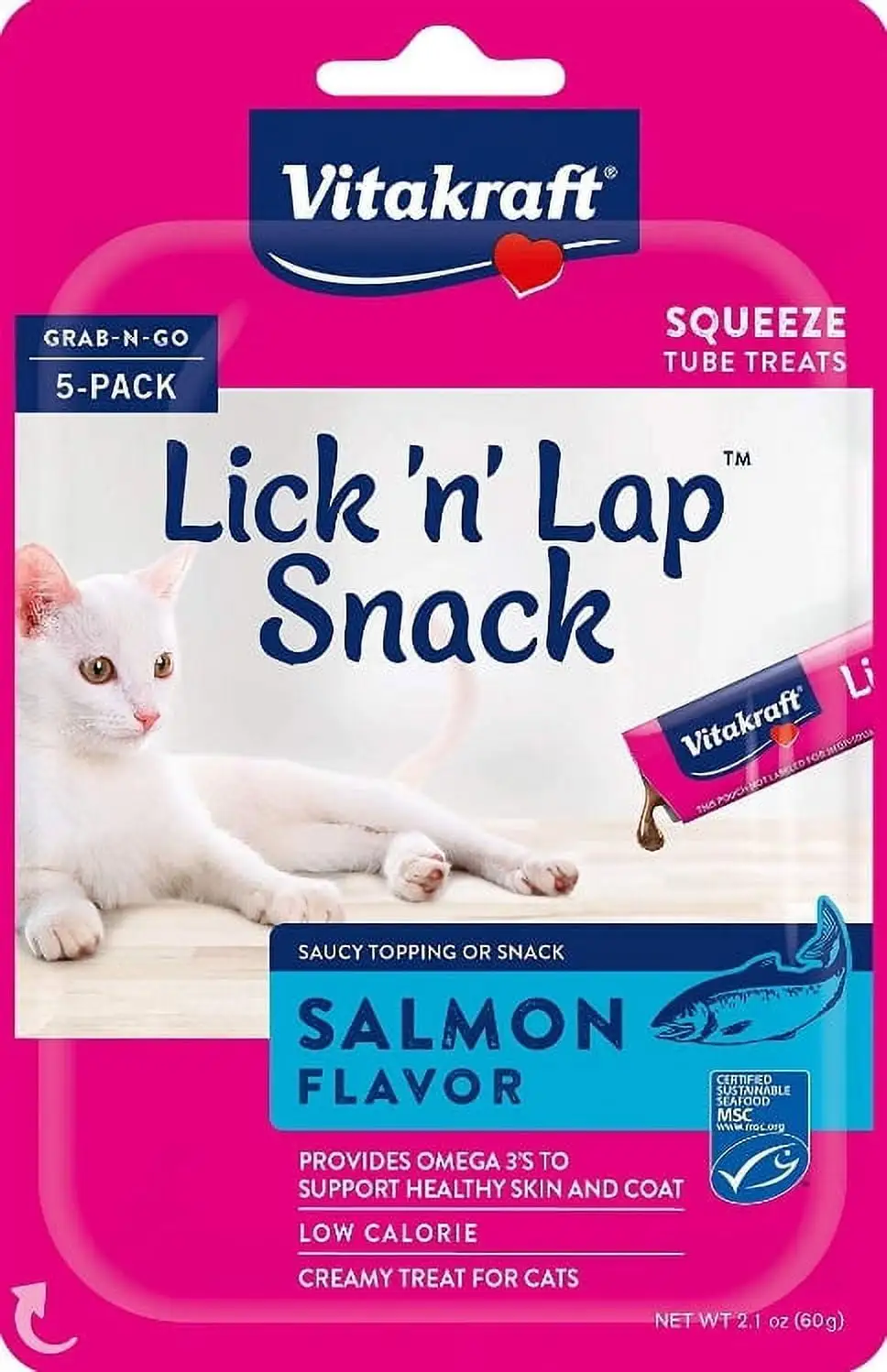 TopDawg 39208 Lick N lap Tube Cat Treat, Salmon - Pack of 5