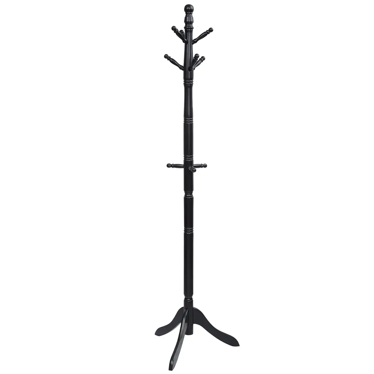 Topbuy Free Standing Coat Rack Solid Wood Hall Tree w/9 Hooks & 2 Adjustable Height Black