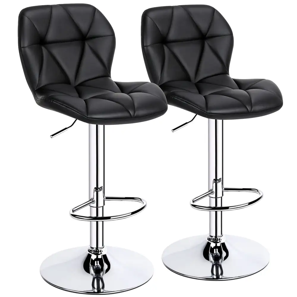 Topeakmart 2pcs Adjustable Modern PU Leather Swivel Bar Stools with Backrest. Black