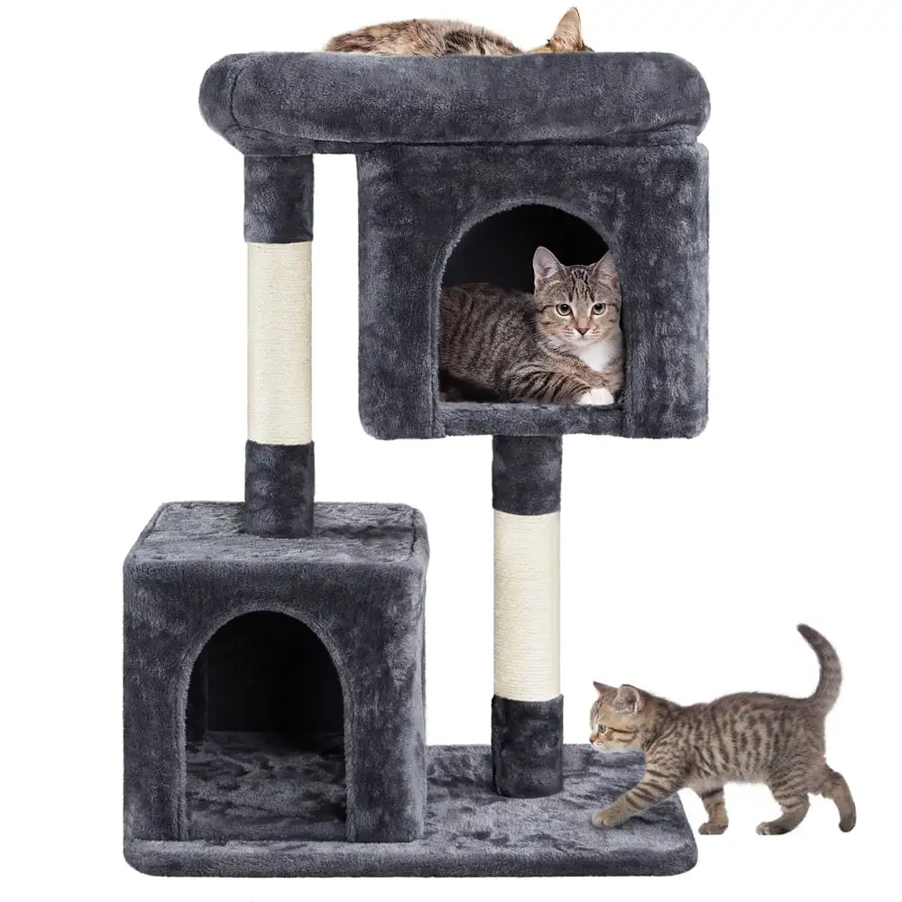 Topeakmart 33.5in Cat Tree Tower Cat House with Scratching Posts Basket Perch Platform for Small Medium Cats Dark Gray