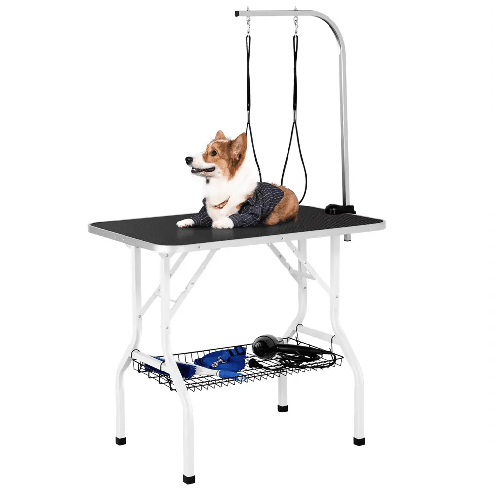 Topeakmart 36'' Adjustable Pet Grooming Table with 2 Grooming Loops & Basket. Black