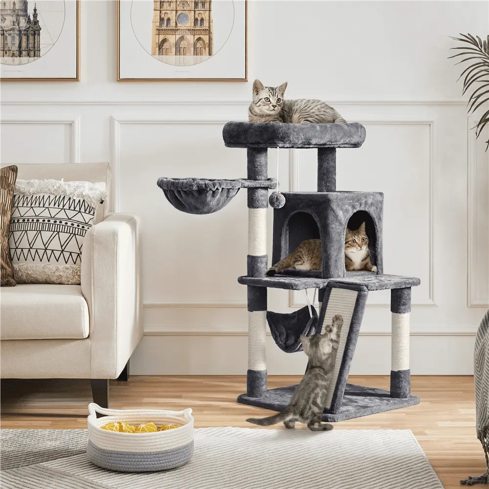 Topeakmart 40-in Cat Tree Tower Medium Cat House with Condo Perch Platform Basket. Dark Gray