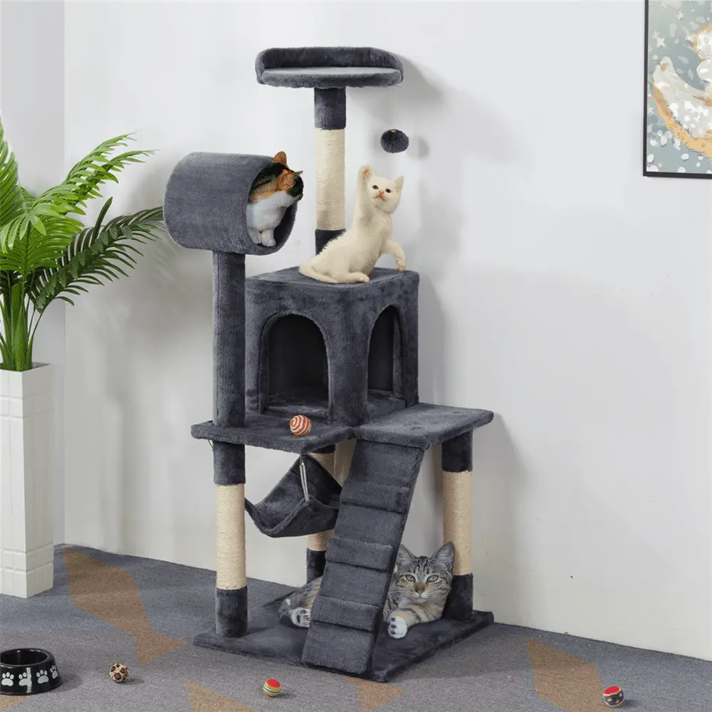 Topeakmart 51 Cat Tree Tower Condo Scratcher Furniture Kitten House Hammock Tunnel Scratching Post Gray