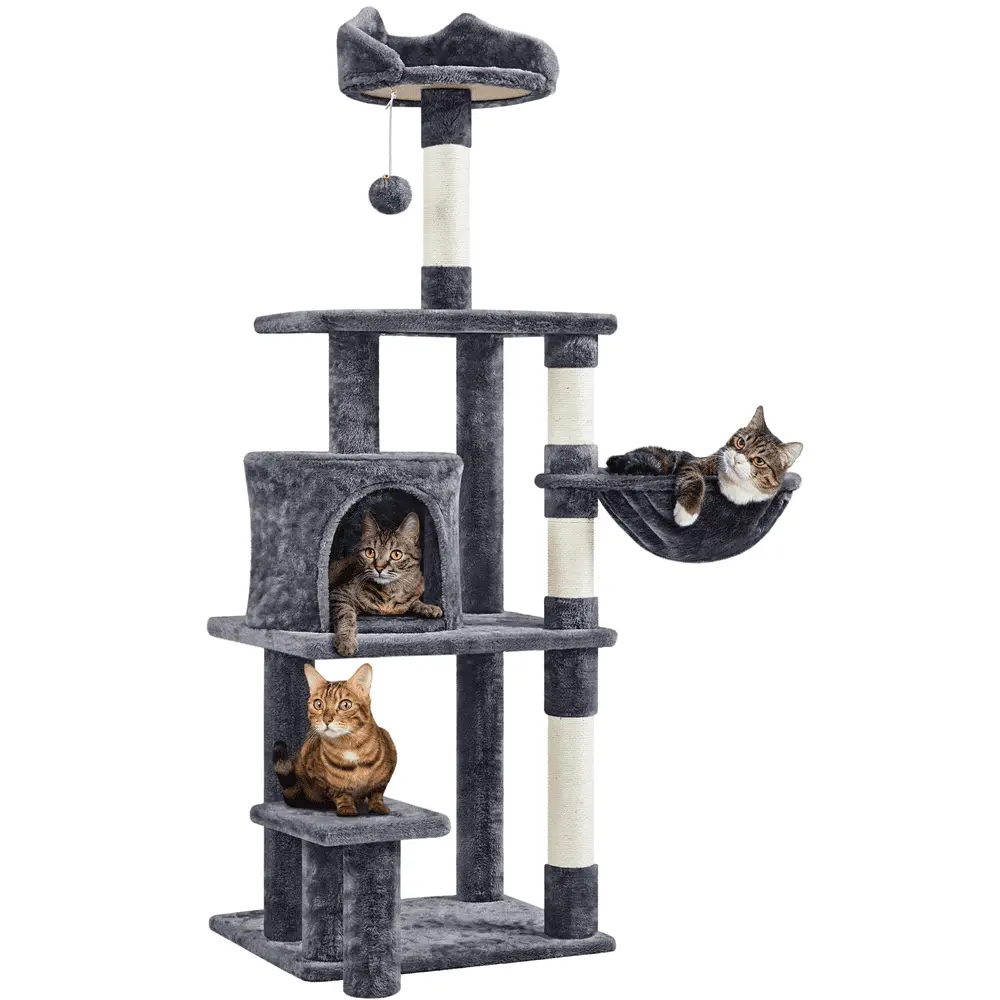 Topeakmart 57 Tall Deluxe Multi Level Cat Tree with Basket & Condo & Scratching. Dark Gray