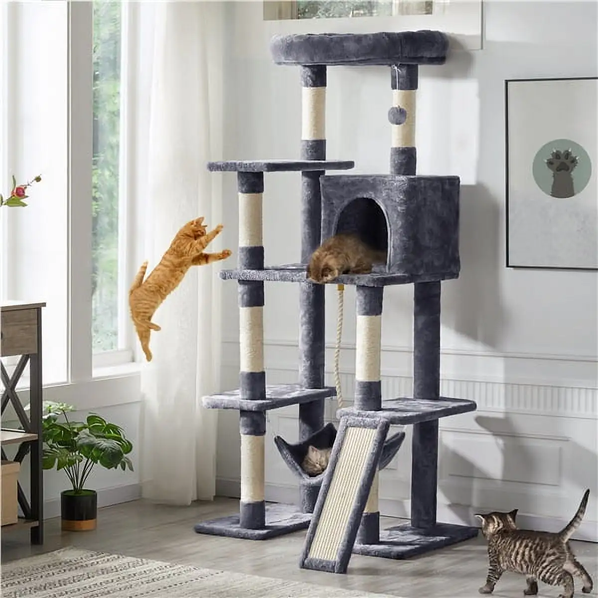 Topeakmart 63'' Multilevel Cat Tree Condo Scratching Posts with Hammock. Dark Gray