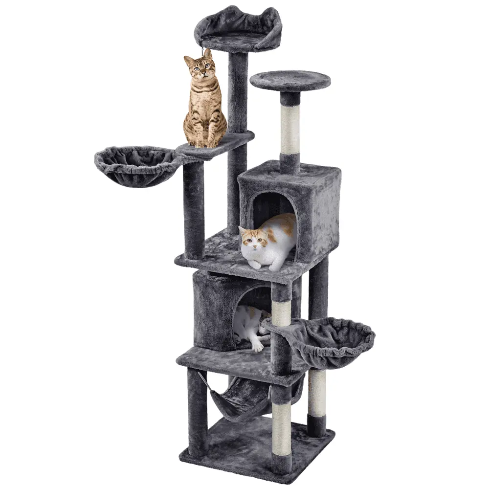 Topeakmart 69 H Cat Tree Tower with Double Cat Condo & Basket. Dark Gray