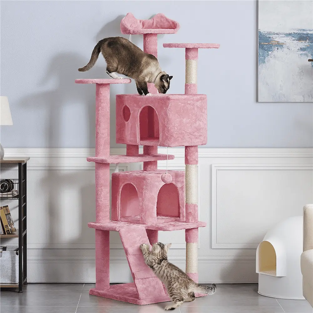 Topeakmart 70'' Multilevel Cat Tree Condo Cat Tower with 3 Scratching Posts. Pink