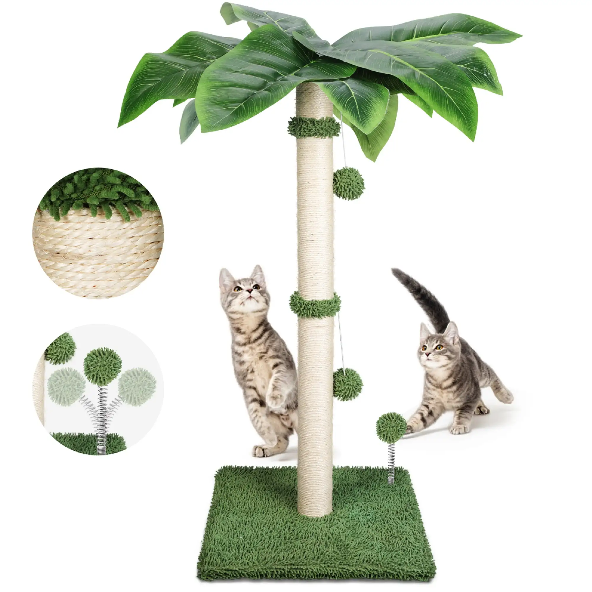 Topmart Cat Scratching Post.34 Tall Green Cat Scratch Posts for Indoor Cats with Dangling Ball.Spring Ball.Green