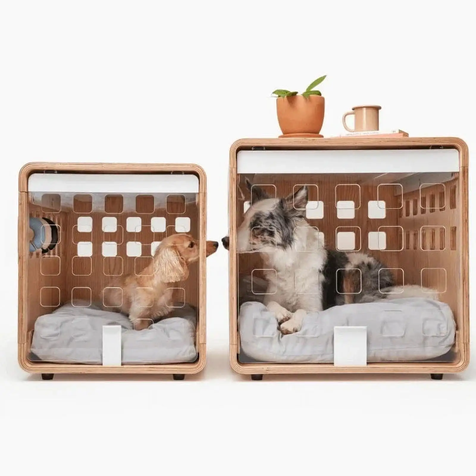 Transparent Acrylic Collapsible Wooden Frame Furniture Dog Kennel Dog Crate Bed Outdoor