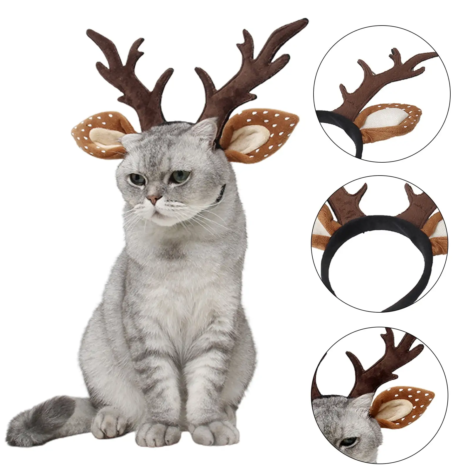 Travelwant Christmas Pet Headband Adorable Dog Elk Reindeer Antler Headband with Santa Headband Pet Pet Christmas Costume Headwear Accessories for Dogs and Cats