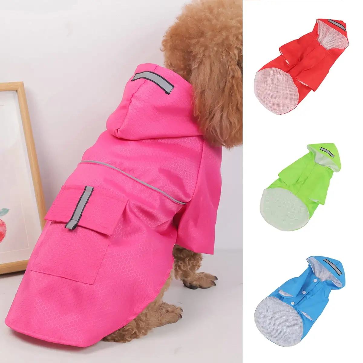 Travelwant Waterproof Reflective Dog Raincoat- Adjustable Pet Jacket. Lightweight Dog Hooded Slicker Poncho for Small to X- Large Dogs and Puppies