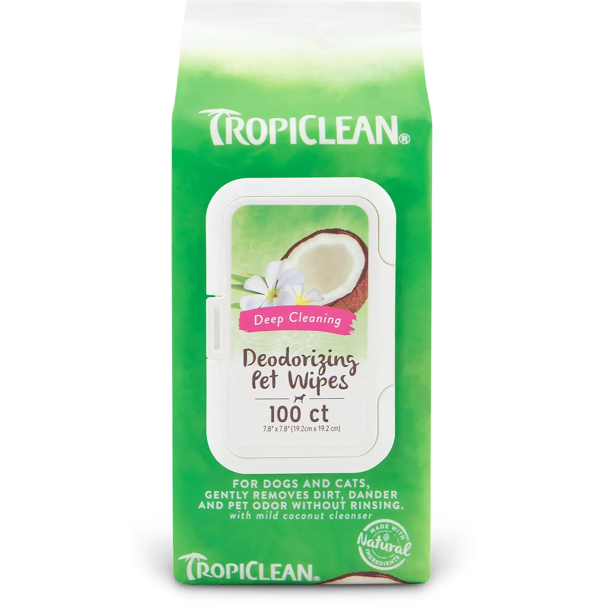 TropiClean Deep Cleaning Dog & Cat Deodorizing Wipes. 100 Ct