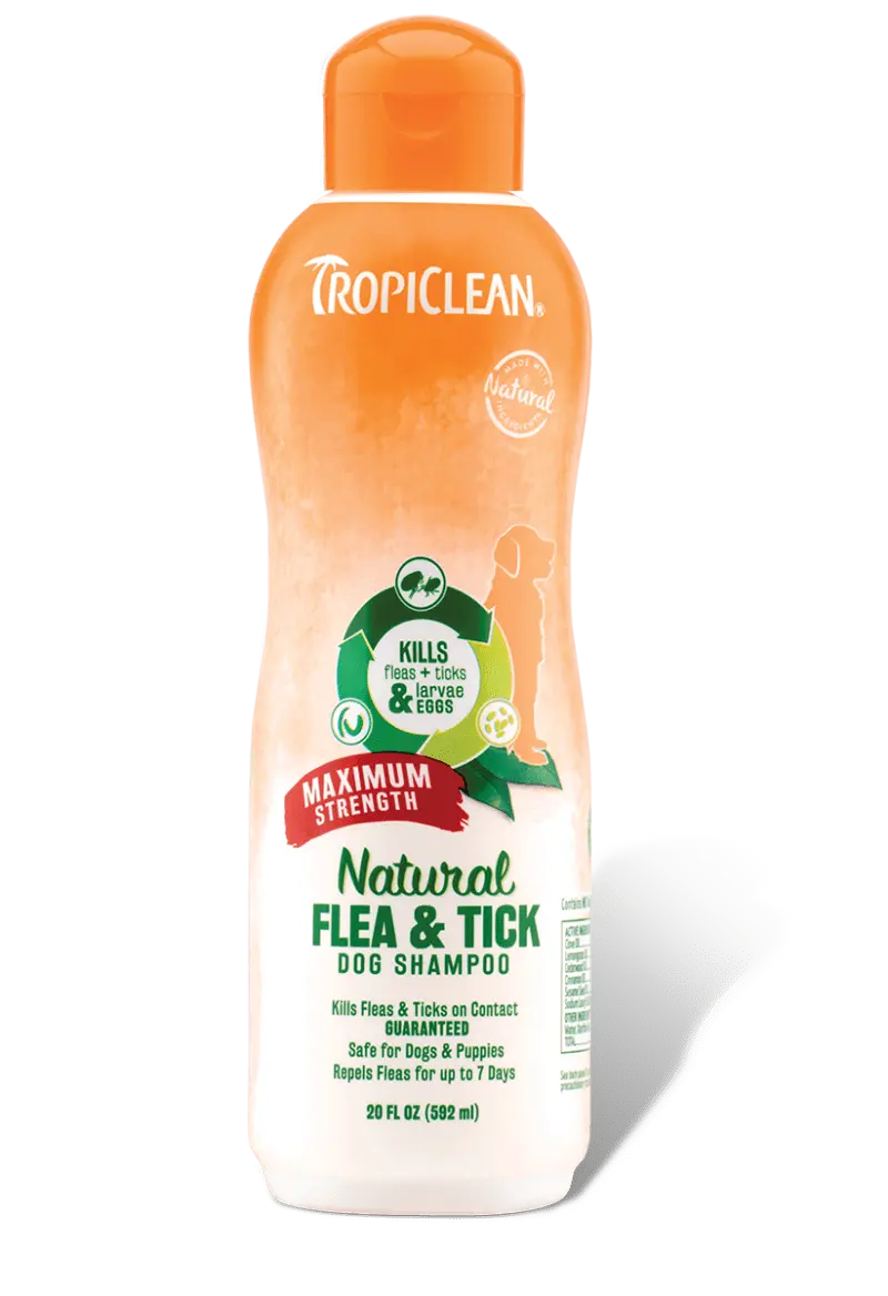 TropiClean Natural* Flea & Tick Maximum Strength Shampoo for Dogs. 20oz - Treatment Kills Fleas