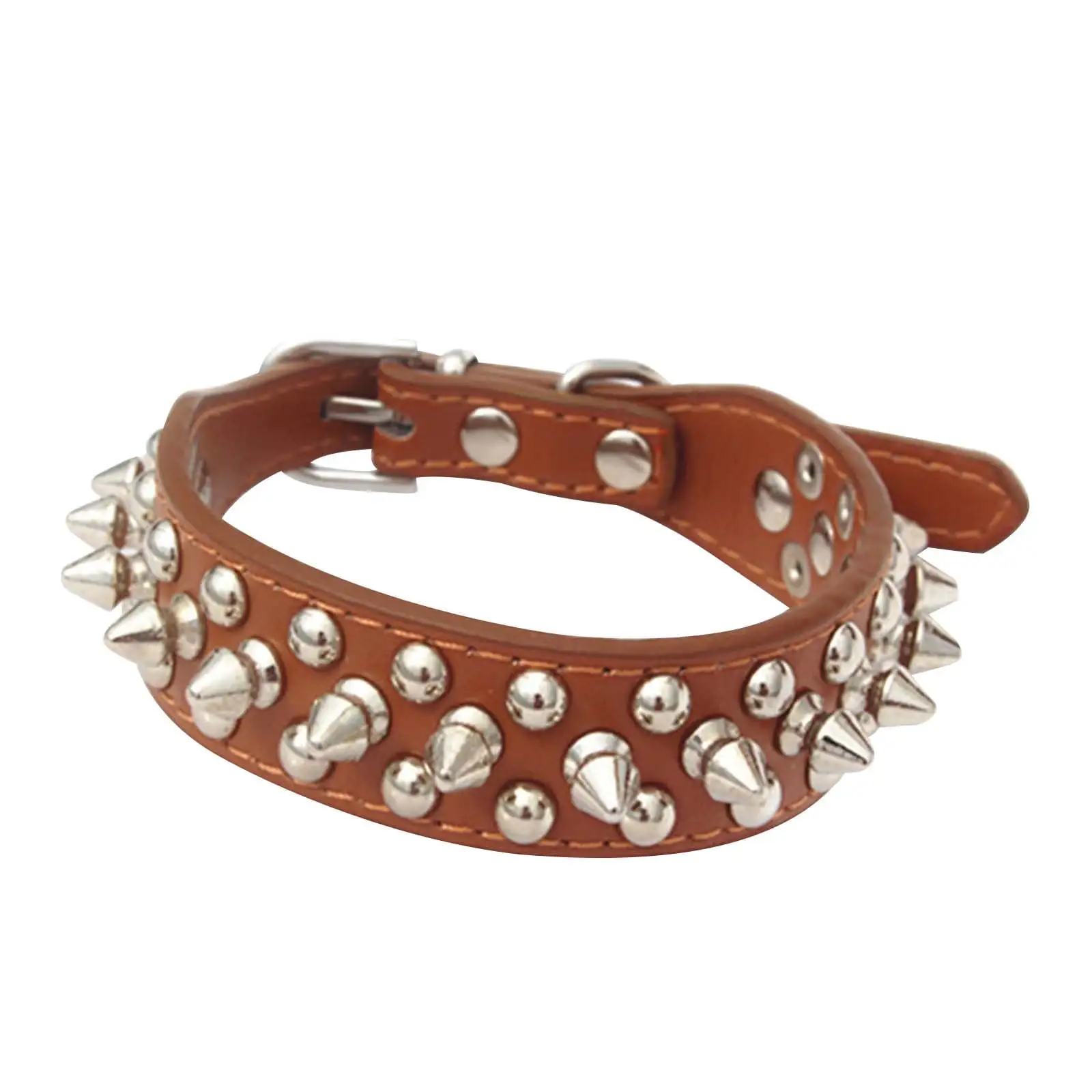 Tuobarr Dog Cats Collar. Spiky Dog Collar. Spiky Cats Collar. Leather Adjustability Spikes Collar. Punk Style Coffee