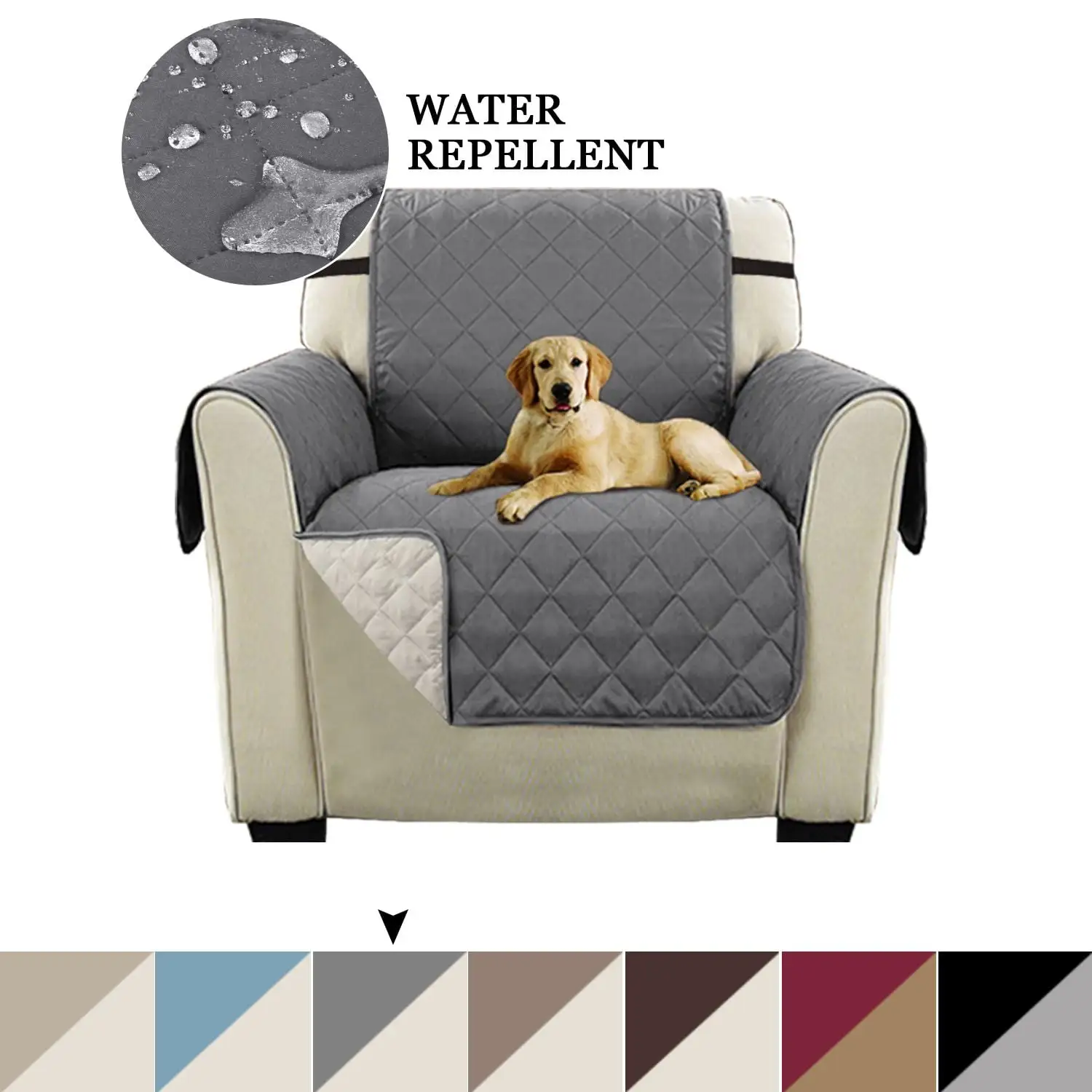 Turquoize 1-Piece Original Water Repellent Reversible Quilted Armchair Pet Cover Protector. Gray