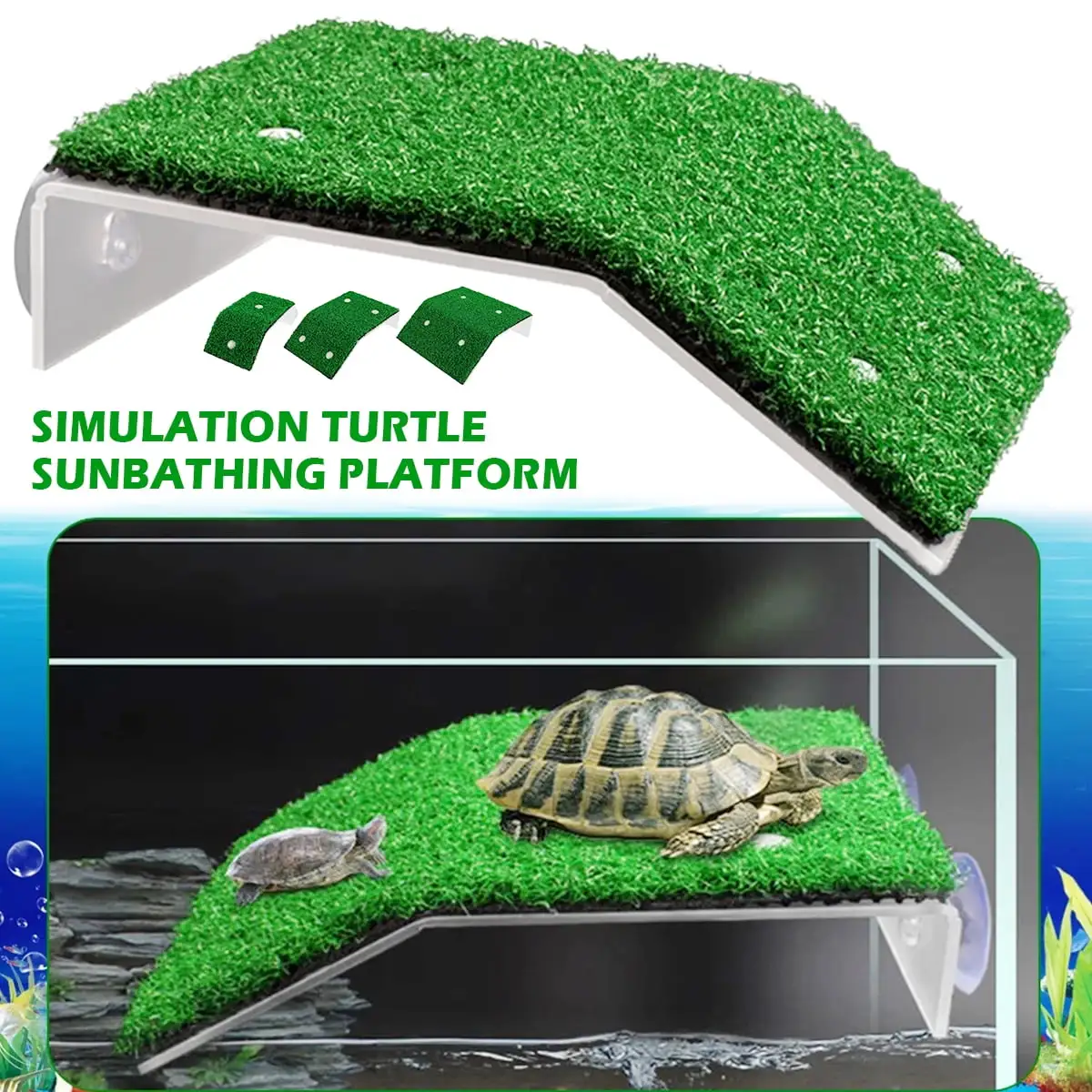 Turtle Basking Platform with Simulation Turf Turtle Resting Terrace with Simulation Cup Turtle Floating Dock Enhance Fitness Tortoise Ramp Ladder for Aquarium Fish Tank