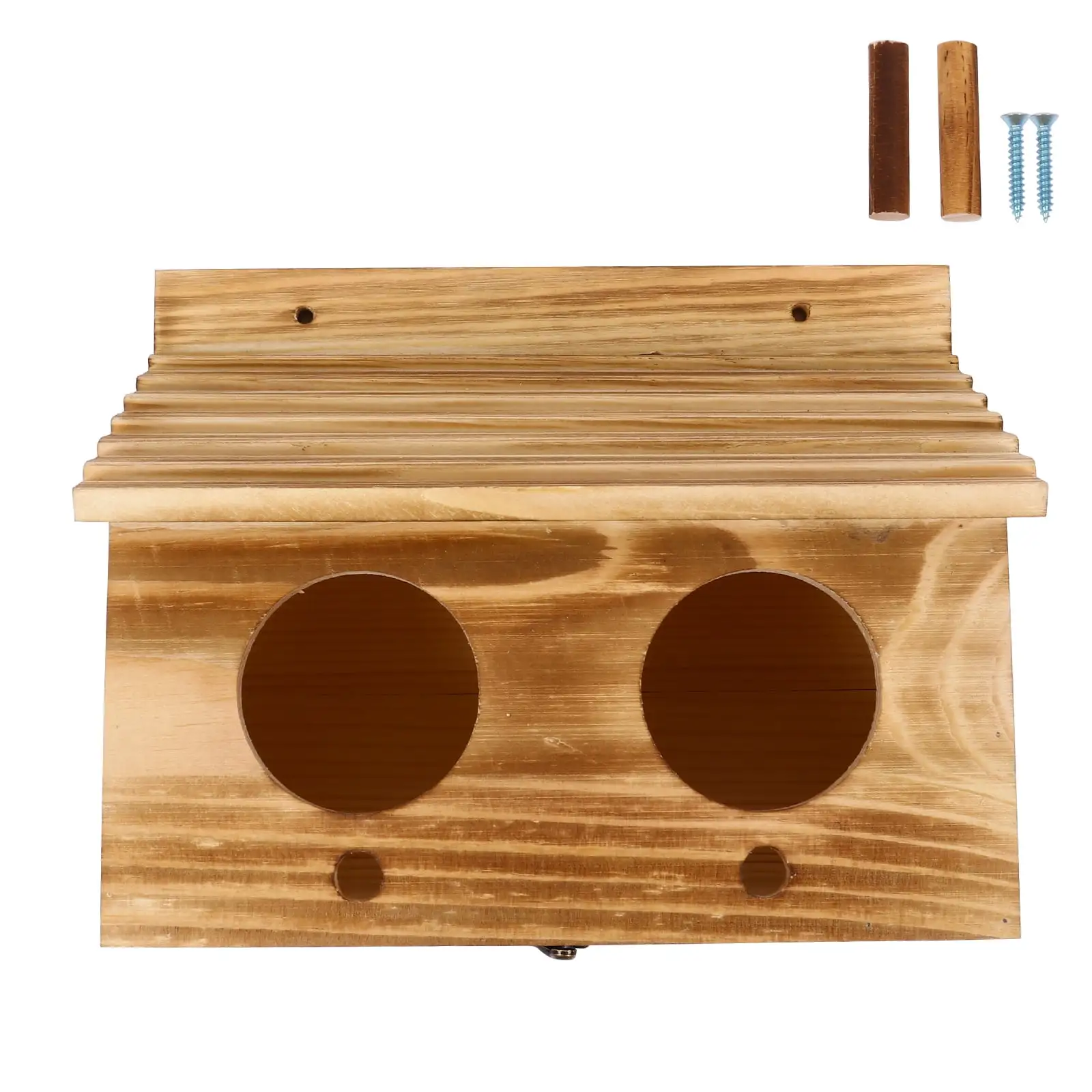 Two-Holes Pet Parakeet Parrot Nest Box Bird House Wood Nesting Breeding Box