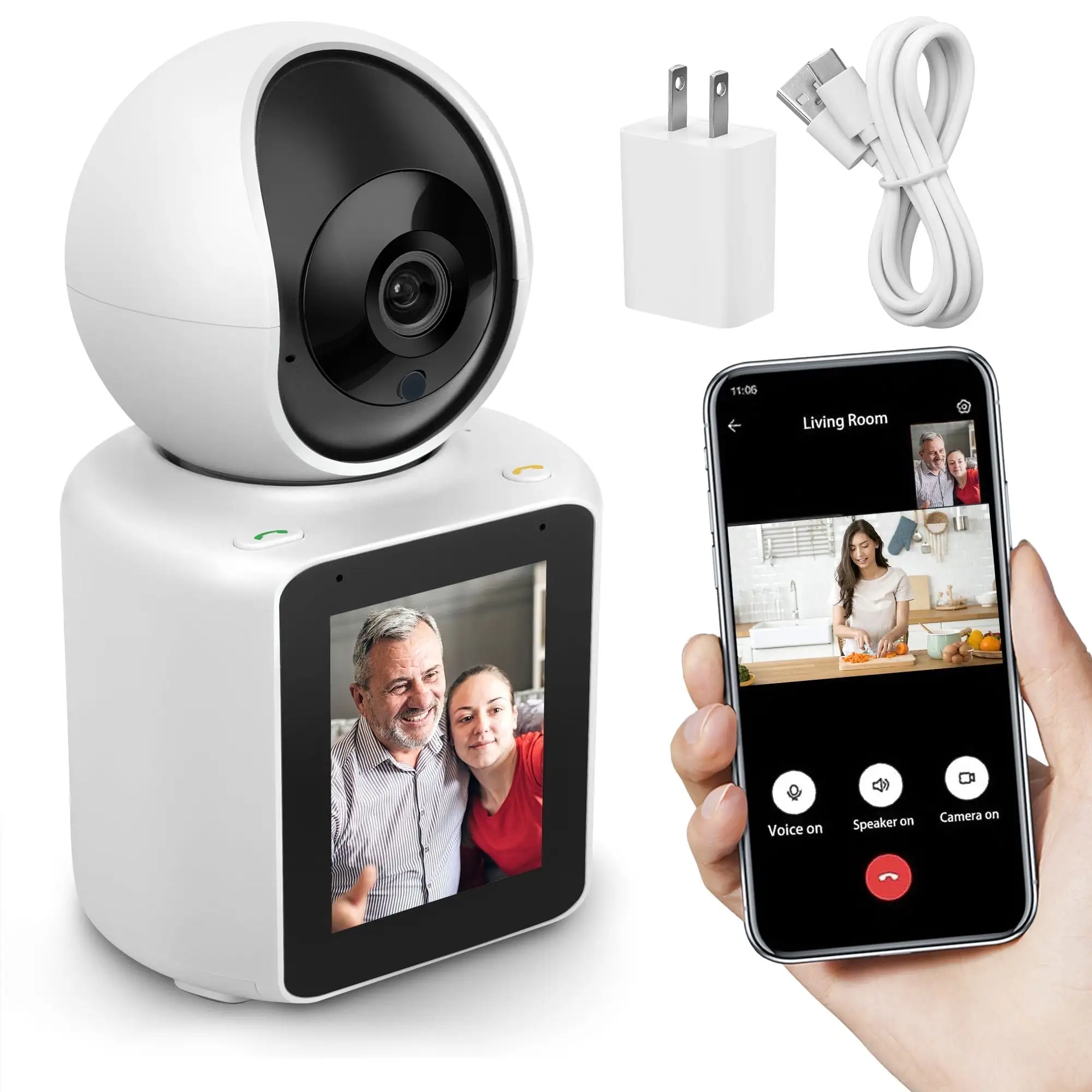 Two-Way Video/Audio Indoor Camera. Child/Elder/Dog/Pet Camera with Phone App. 1080P Home Security Camera with Night Vision. White