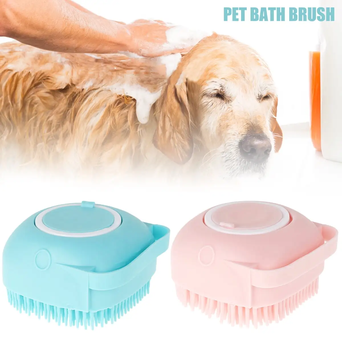 Tzgsonp Dog Bath Brush Pet Shampoo Brush Soft Silicone Pet Brush for Dogs Pet Massage Brush with Loop Handle for Short Haired Dogs Cats Shower Fur Grooming Cleaning