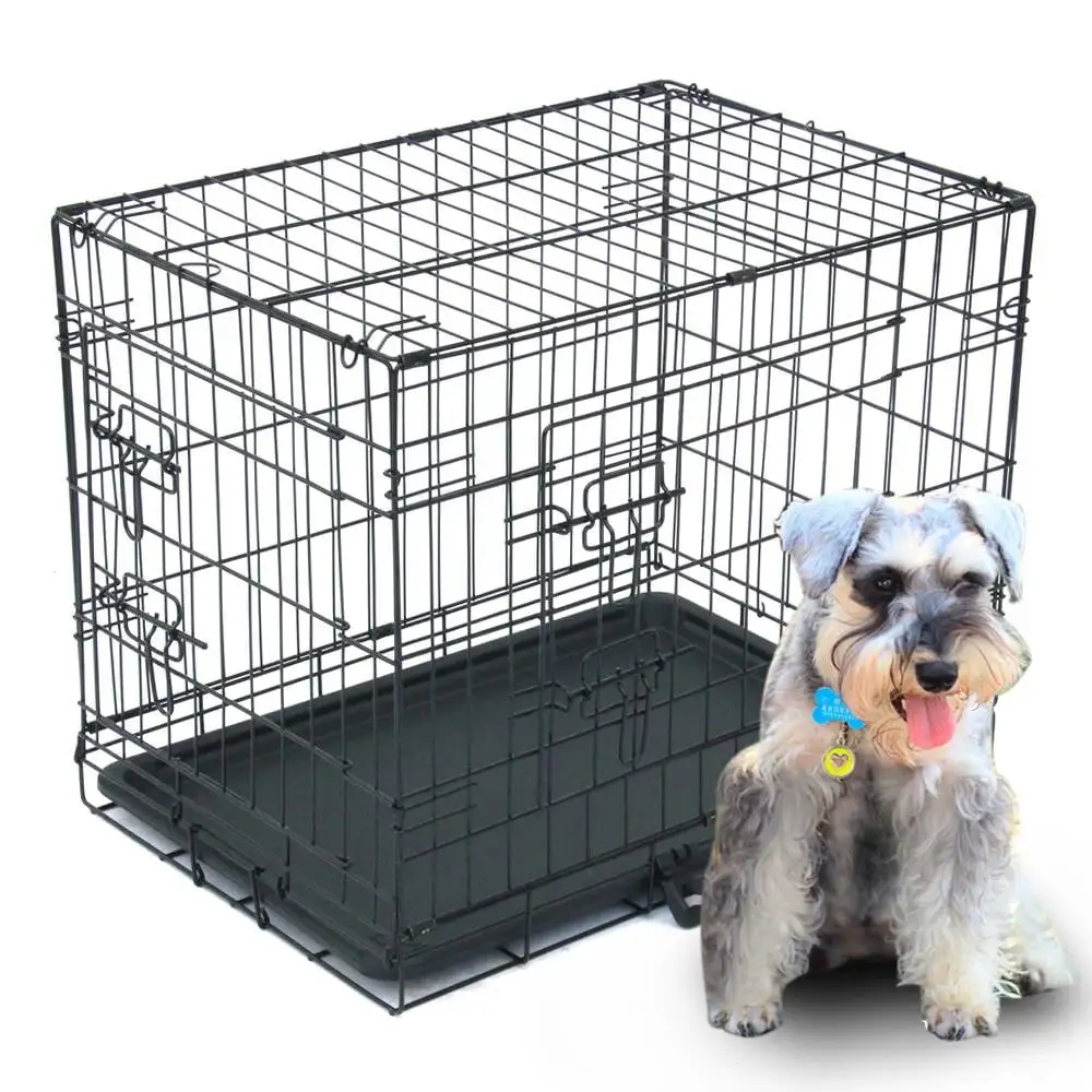 UBesGoo 24 Dog Crate Kennel Folding Metal Pet Cage 2 Door Divider Tray Pan