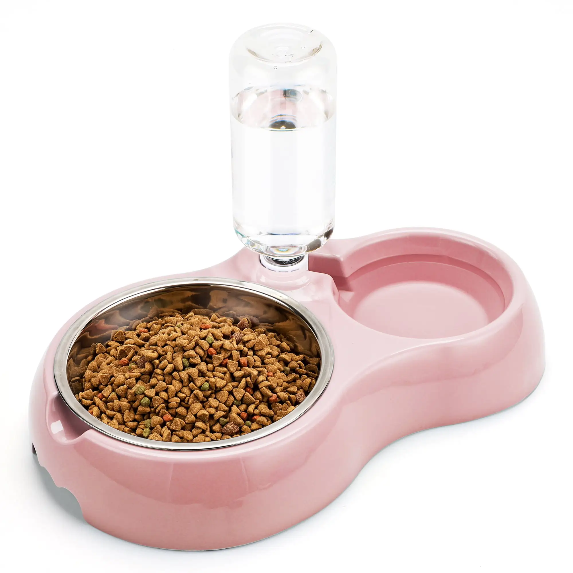 UNIFULL Dog Bowls. Cat Food and Water Bowl Set with Water Dispenser and Stainless Steel Bowl for Cats and Small Dogs -Pink